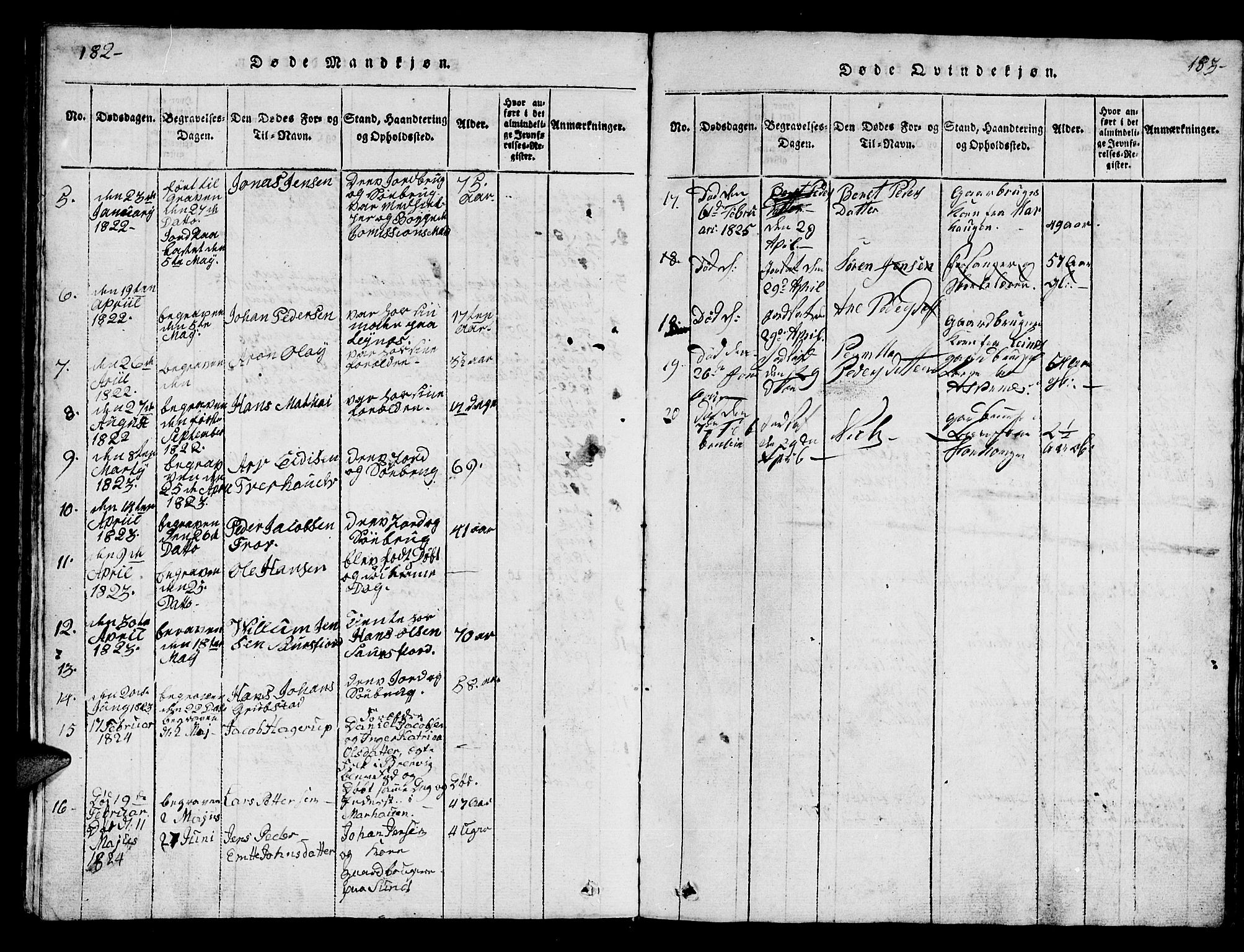 Ministerialprotokoller, klokkerbøker og fødselsregistre - Nordland, AV/SAT-A-1459/857/L0826: Parish register (copy) no. 857C01, 1821-1852, p. 182-183