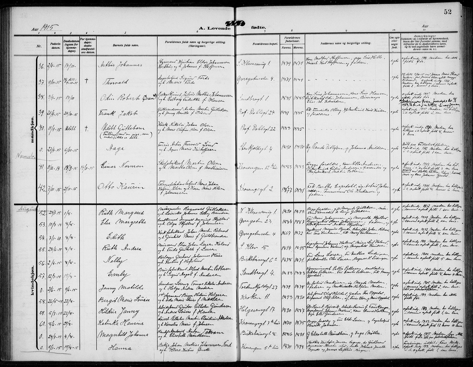 Mariakirken Sokneprestembete, AV/SAB-A-76901/H/Hab/L0006: Parish register (copy) no. A 6, 1909-1939, p. 52