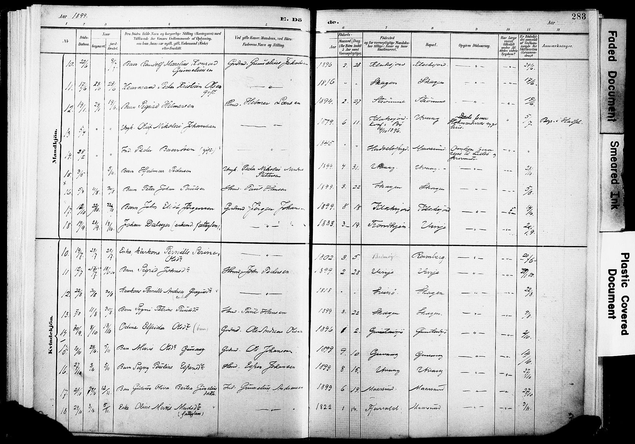 Ministerialprotokoller, klokkerbøker og fødselsregistre - Nordland, AV/SAT-A-1459/891/L1305: Parish register (official) no. 891A10, 1895-1921, p. 283