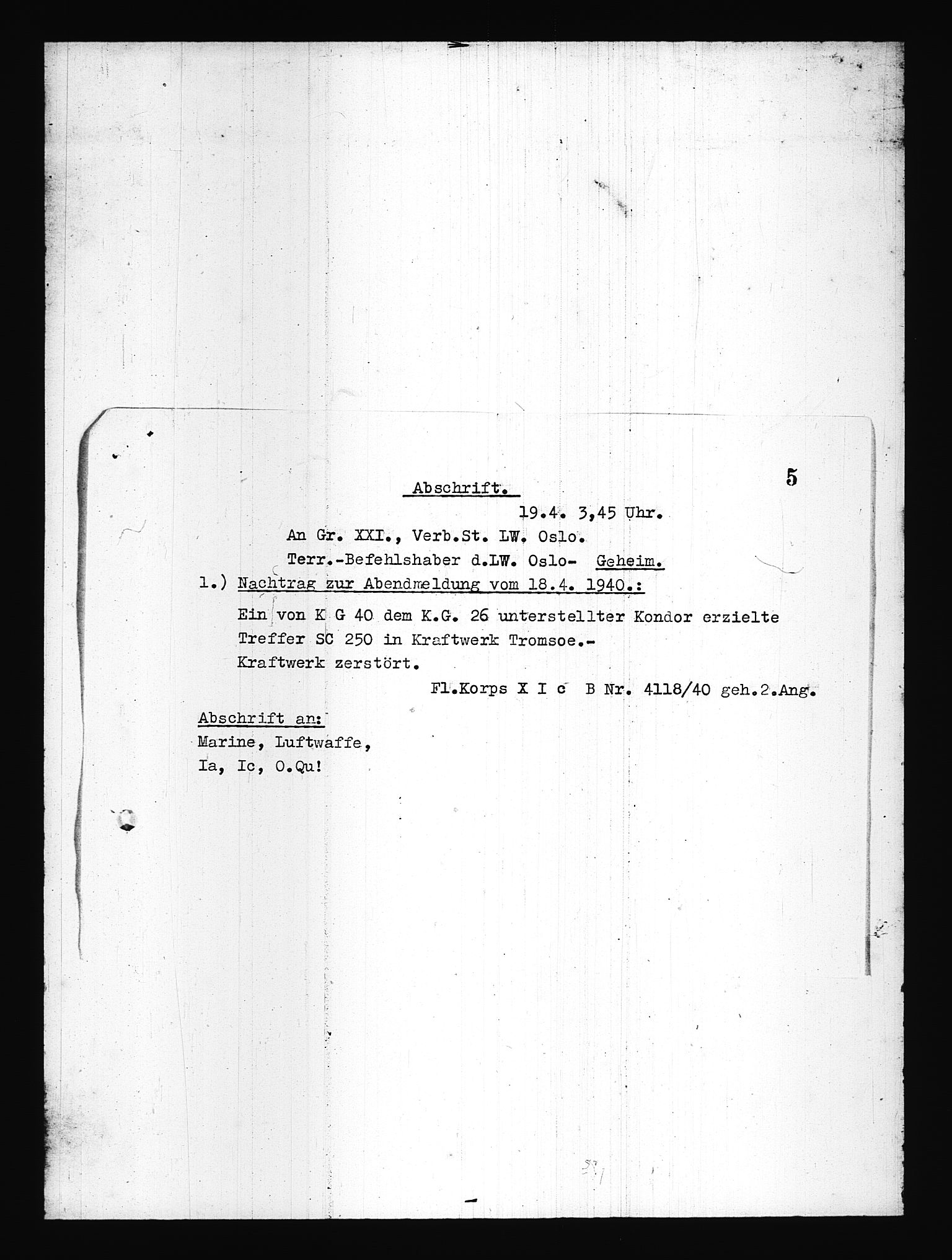 Documents Section, AV/RA-RAFA-2200/V/L0076: Amerikansk mikrofilm "Captured German Documents".
Box No. 715.  FKA jnr. 619/1954., 1940, p. 652