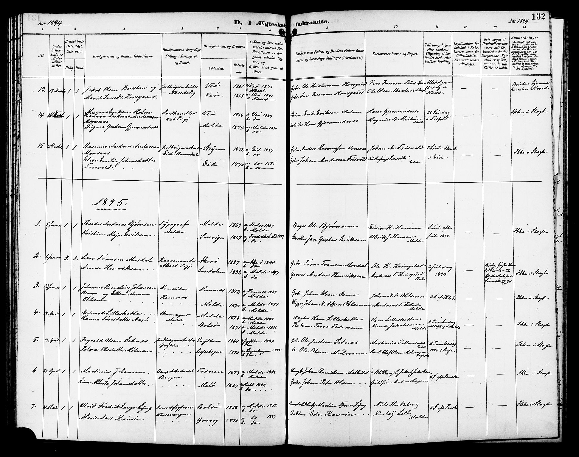 Ministerialprotokoller, klokkerbøker og fødselsregistre - Møre og Romsdal, SAT/A-1454/558/L0702: Parish register (copy) no. 558C03, 1894-1915, p. 132