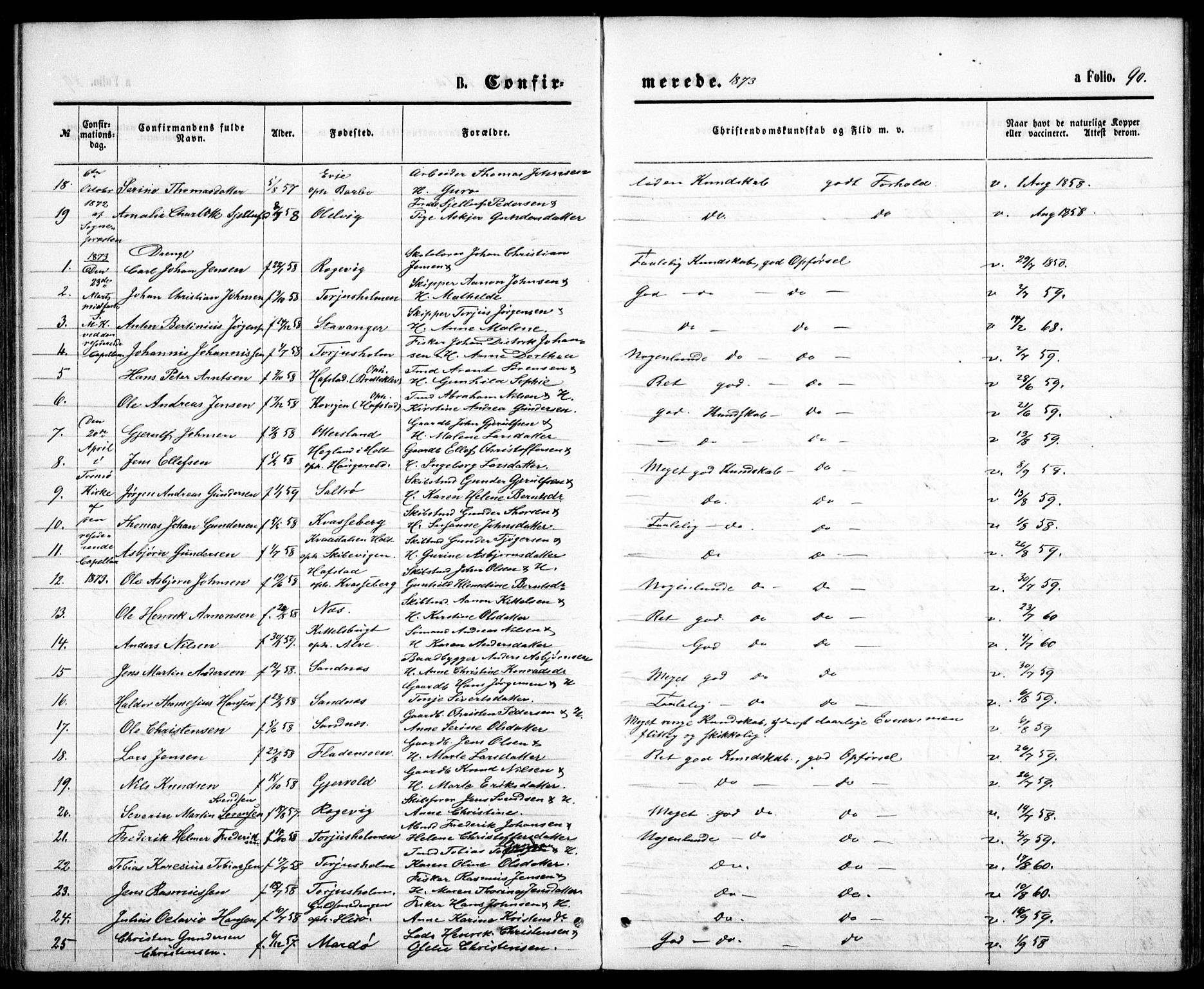 Tromøy sokneprestkontor, SAK/1111-0041/F/Fb/L0004: Parish register (copy) no. B 4, 1869-1877, p. 90