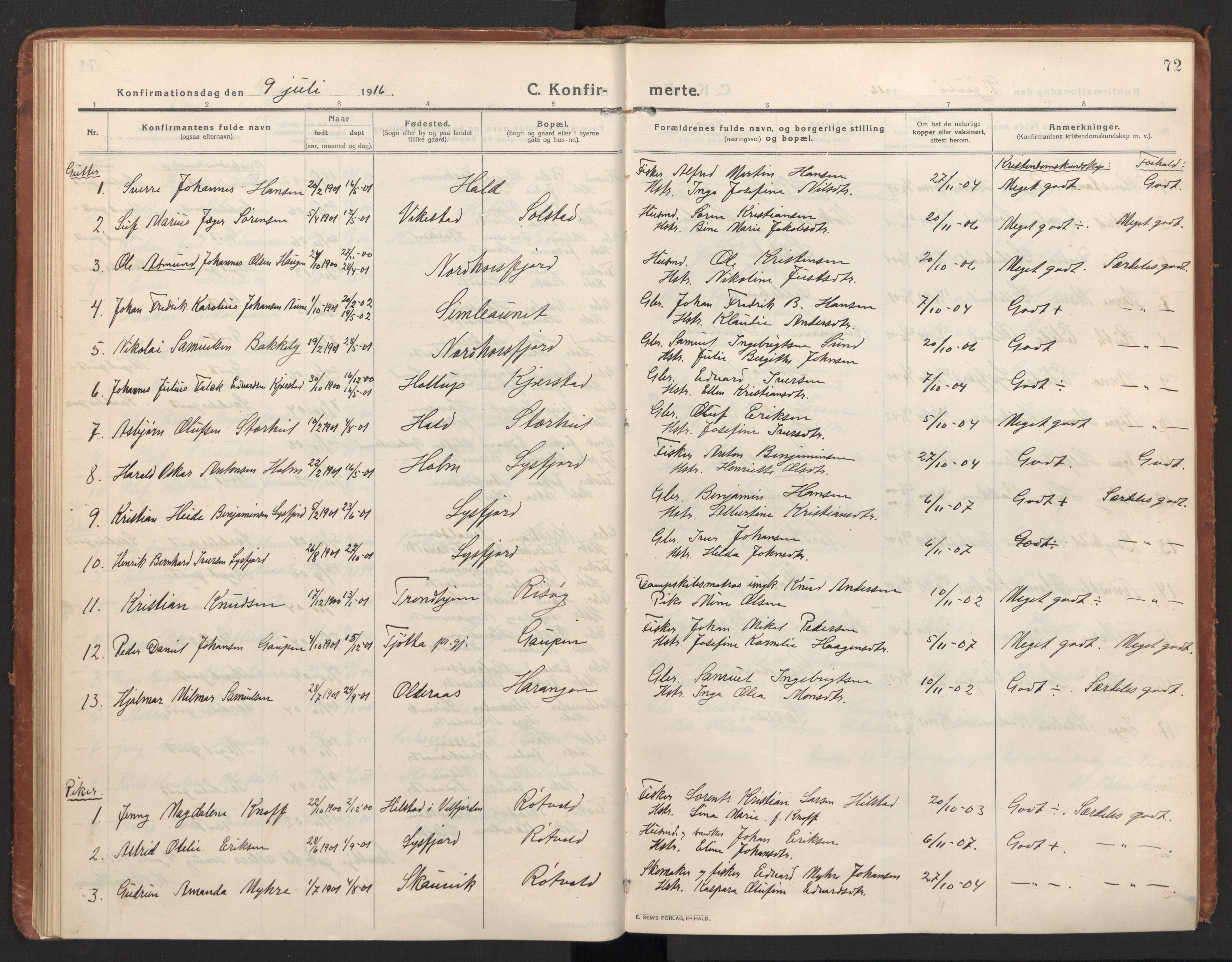 Ministerialprotokoller, klokkerbøker og fødselsregistre - Nordland, AV/SAT-A-1459/811/L0168: Parish register (official) no. 811A05, 1914-1932, p. 72