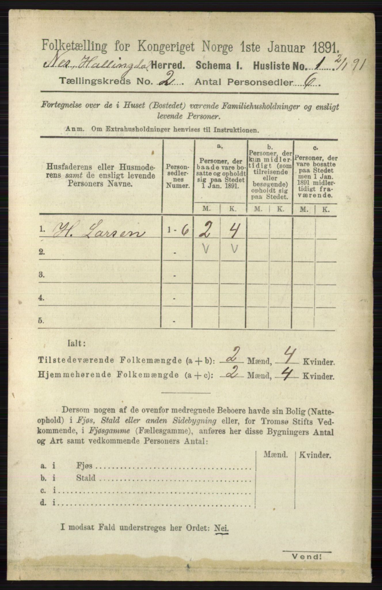 RA, 1891 census for 0616 Nes, 1891, p. 908