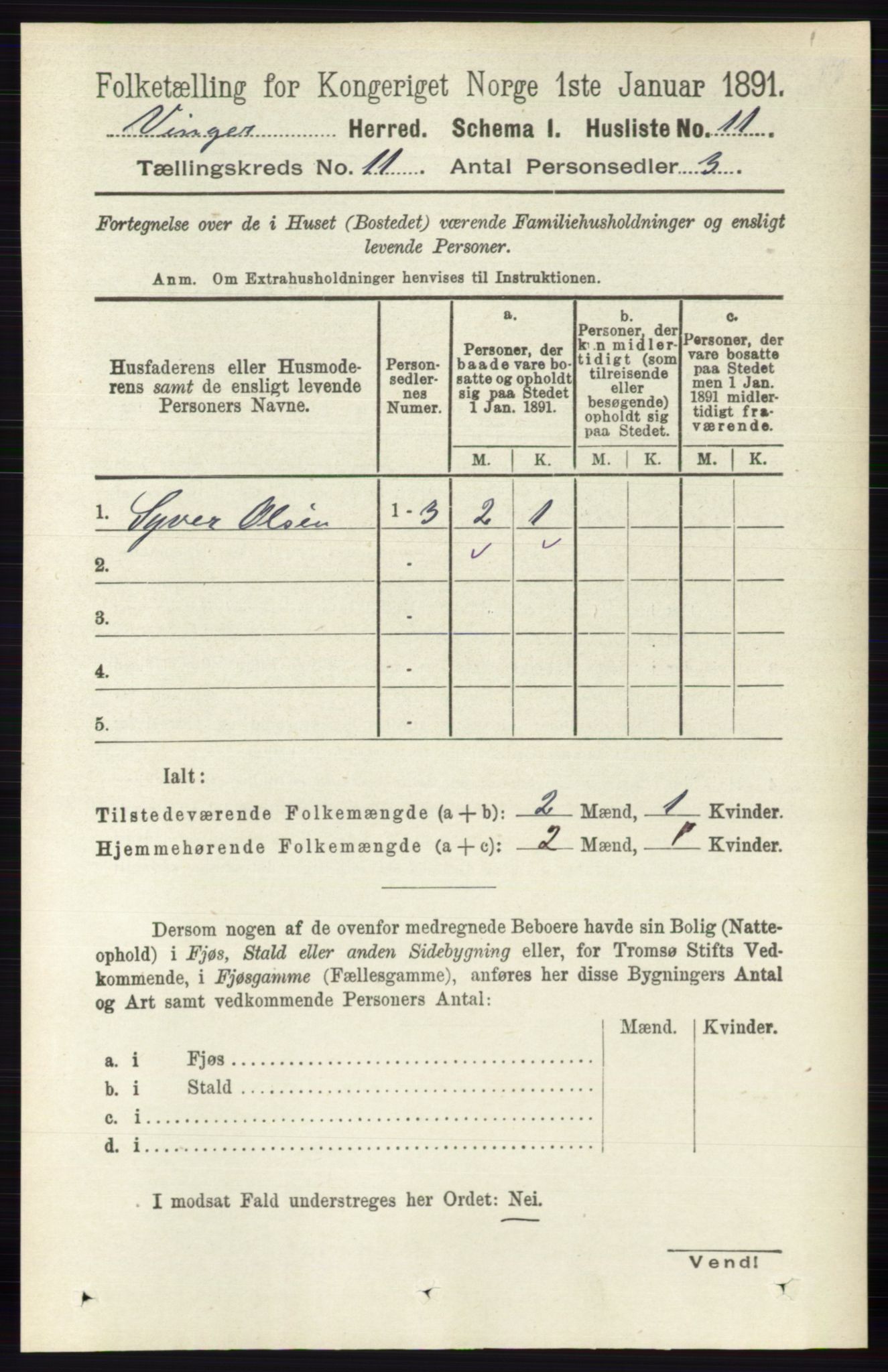 RA, 1891 census for 0421 Vinger, 1891, p. 5292