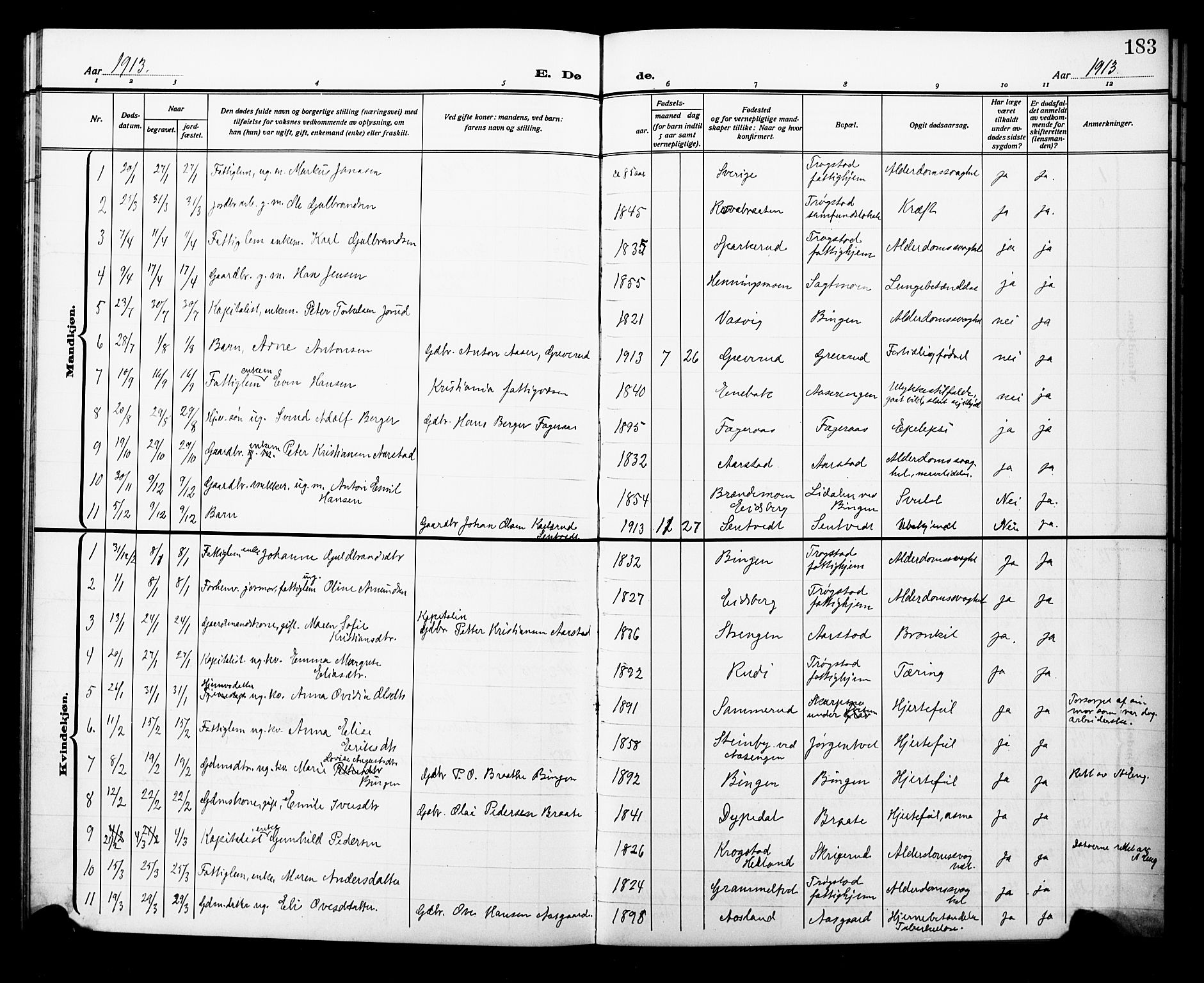 Trøgstad prestekontor Kirkebøker, AV/SAO-A-10925/G/Ga/L0002: Parish register (copy) no. I 2, 1911-1929, p. 183