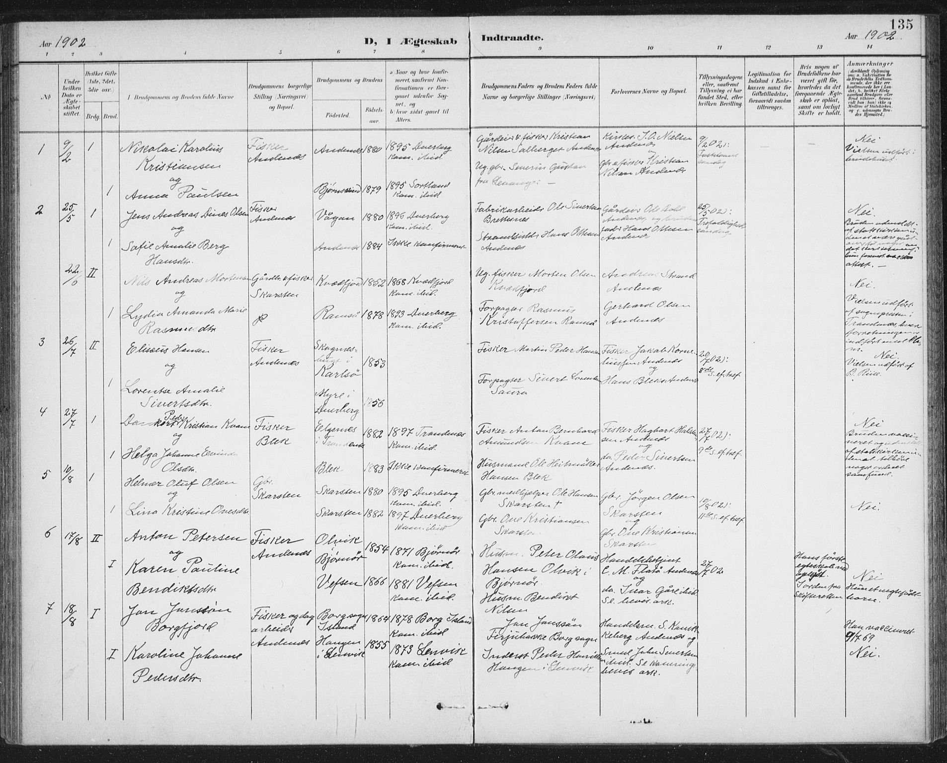 Ministerialprotokoller, klokkerbøker og fødselsregistre - Nordland, AV/SAT-A-1459/899/L1437: Parish register (official) no. 899A05, 1897-1908, p. 135