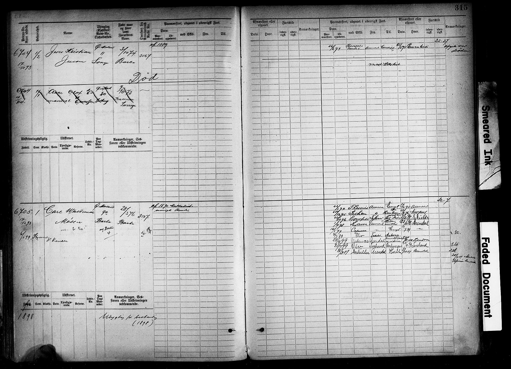 Arendal mønstringskrets, AV/SAK-2031-0012/F/Fb/L0018: Hovedrulle A nr 6077-6849, S-16, 1892-1894, p. 315