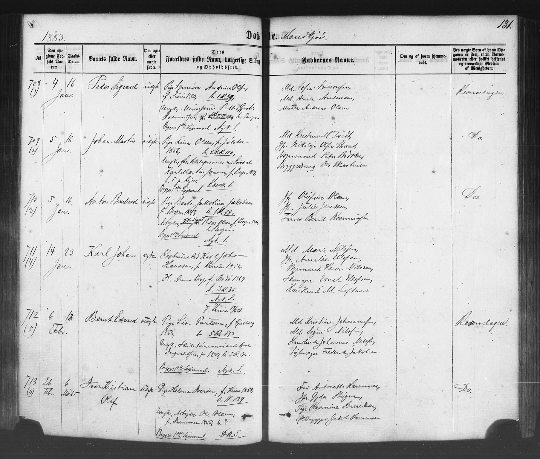 Fødselsstiftelsens sokneprestembete*, SAB/-: Parish register (official) no. A 1, 1863-1883, p. 131