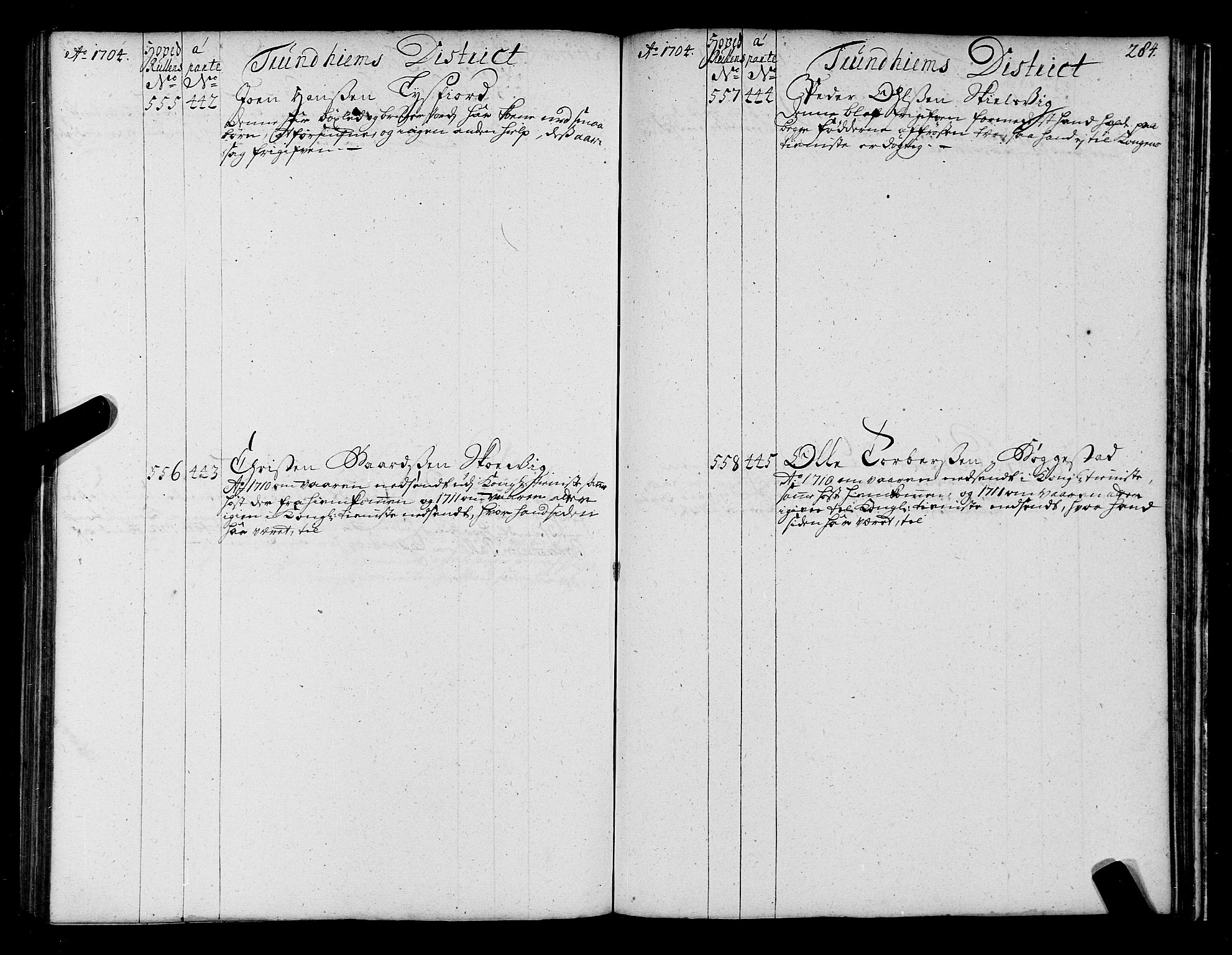 Sjøinnrulleringen - Trondhjemske distrikt, AV/SAT-A-5121/01/L0004: Ruller over sjøfolk i Trondhjem by, 1704-1710, p. 284