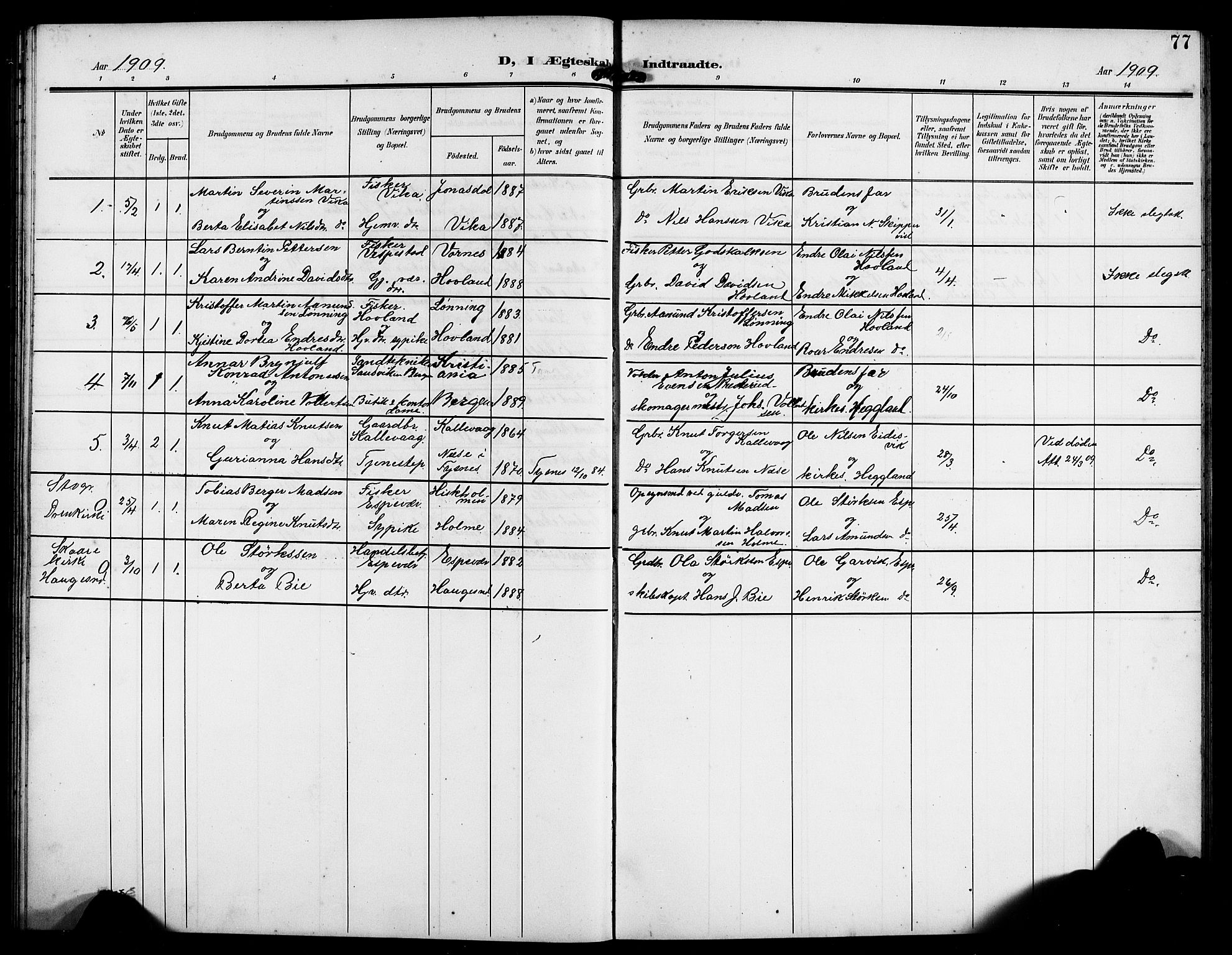 Finnås sokneprestembete, AV/SAB-A-99925/H/Ha/Hab/Habc/L0003: Parish register (copy) no. C 3, 1907-1917, p. 77