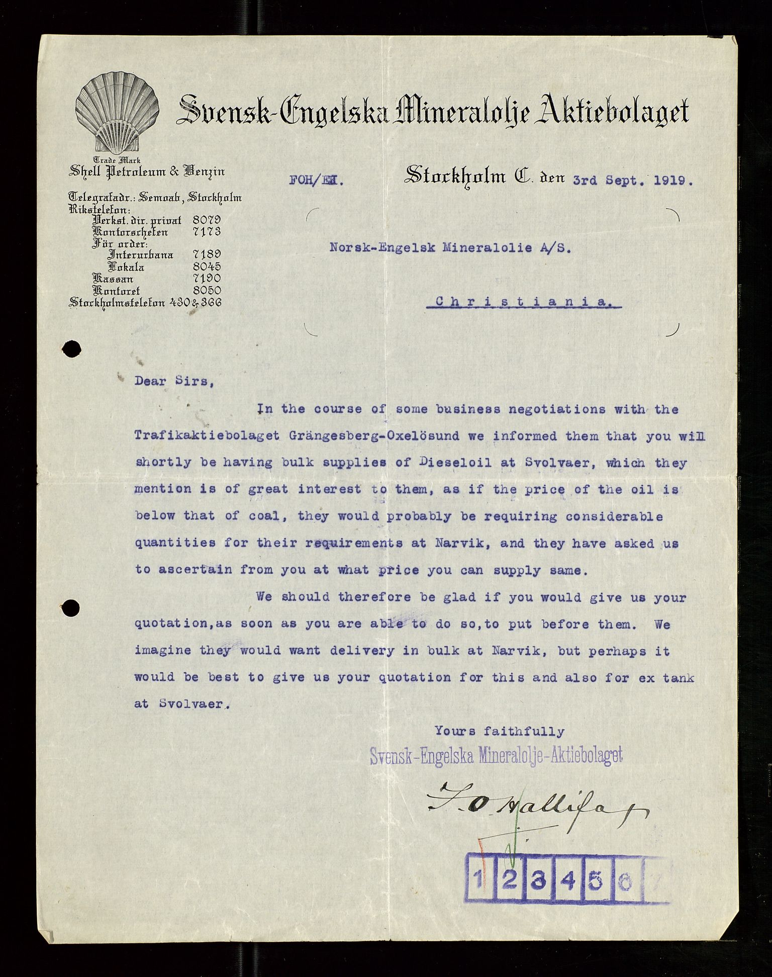 Pa 1521 - A/S Norske Shell, AV/SAST-A-101915/E/Ea/Eaa/L0007: Sjefskorrespondanse, 1919, p. 493