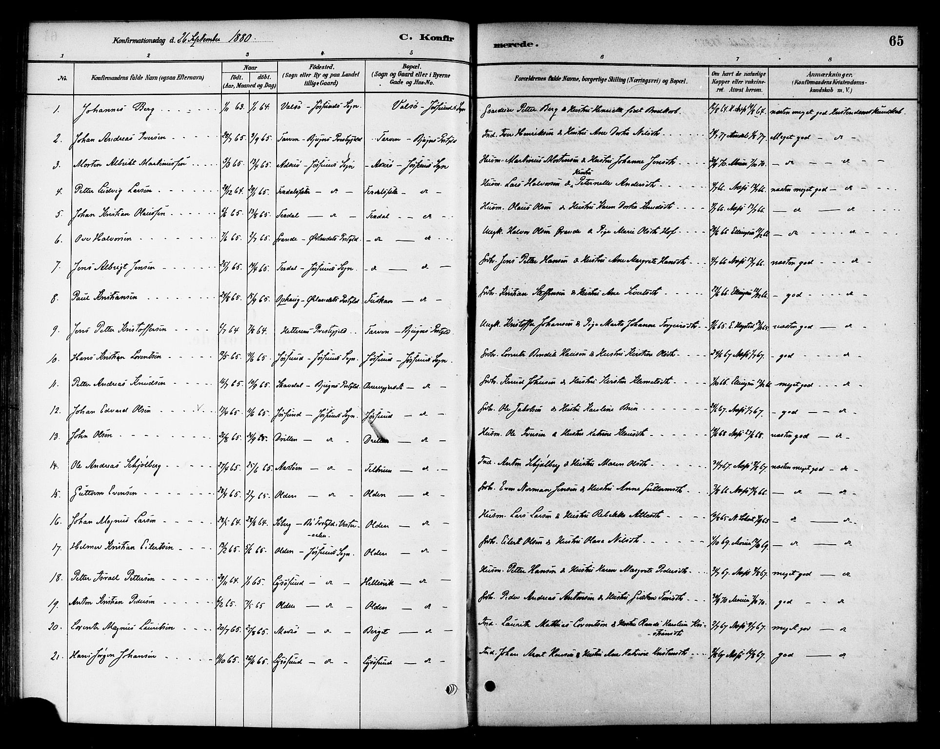 Ministerialprotokoller, klokkerbøker og fødselsregistre - Sør-Trøndelag, SAT/A-1456/654/L0663: Parish register (official) no. 654A01, 1880-1894, p. 65