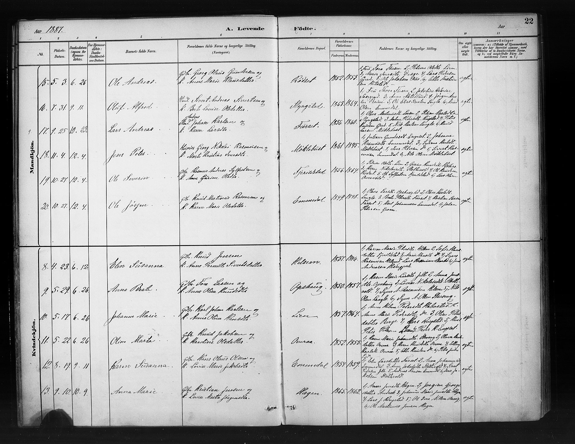 Ministerialprotokoller, klokkerbøker og fødselsregistre - Møre og Romsdal, SAT/A-1454/520/L0283: Parish register (official) no. 520A12, 1882-1898, p. 22