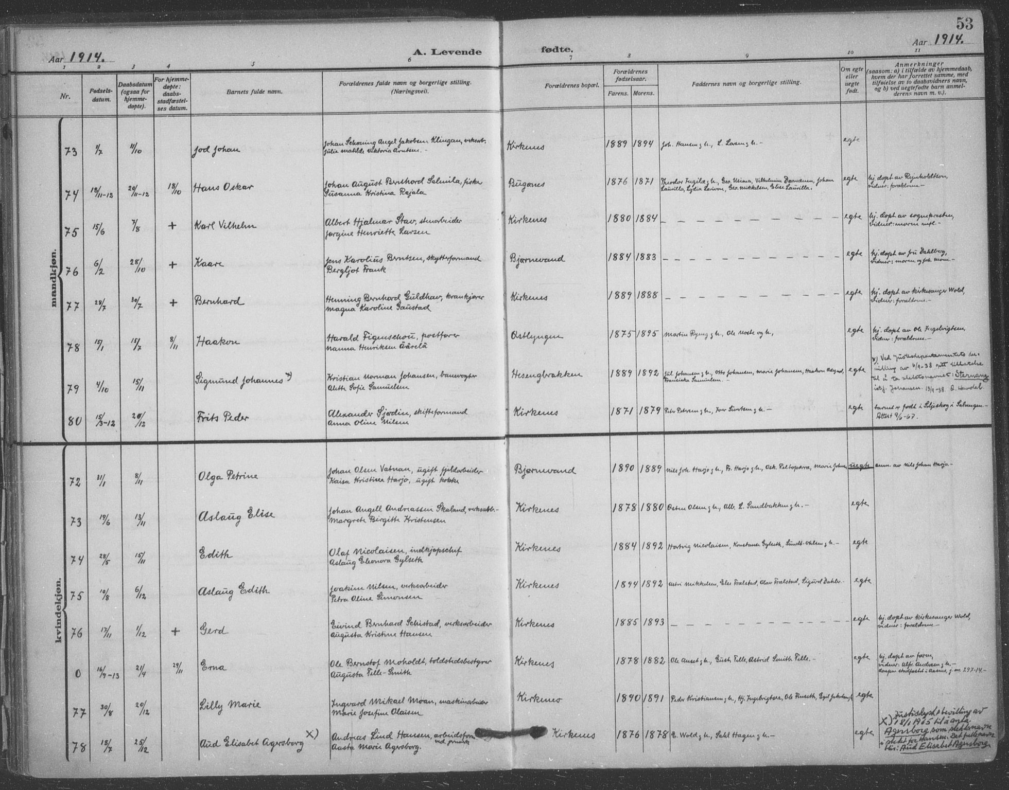 Sør-Varanger sokneprestkontor, SATØ/S-1331/H/Ha/L0005kirke: Parish register (official) no. 5, 1909-1919, p. 53