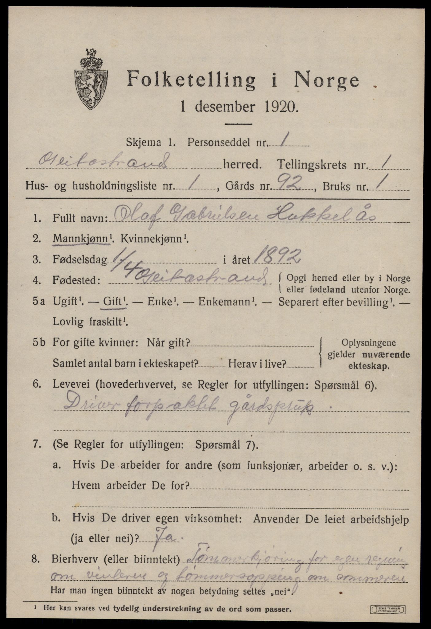 SAT, 1920 census for Geitastrand, 1920, p. 239