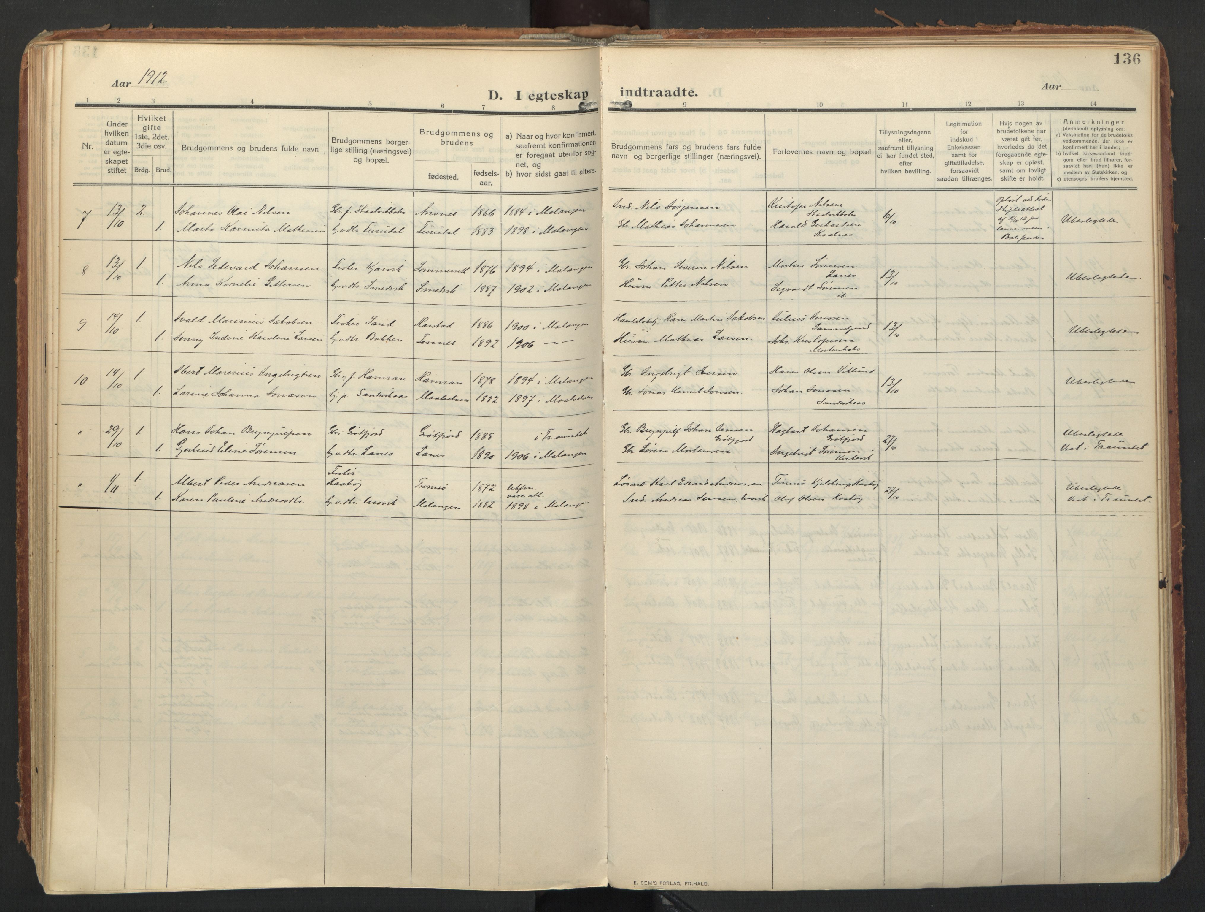 Balsfjord sokneprestembete, SATØ/S-1303/G/Ga/L0008kirke: Parish register (official) no. 8, 1910-1927, p. 136