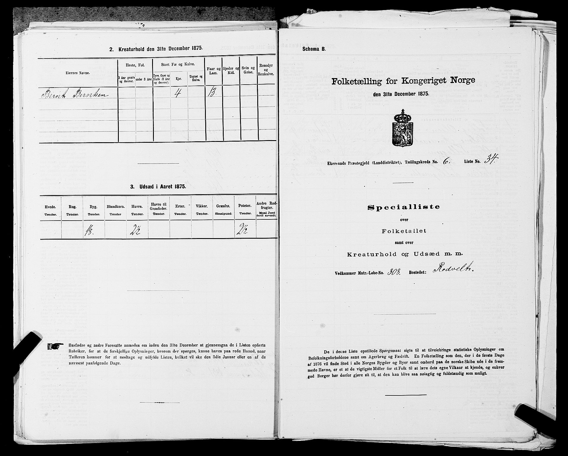 SAST, 1875 census for 1116L Eigersund/Eigersund og Ogna, 1875, p. 708