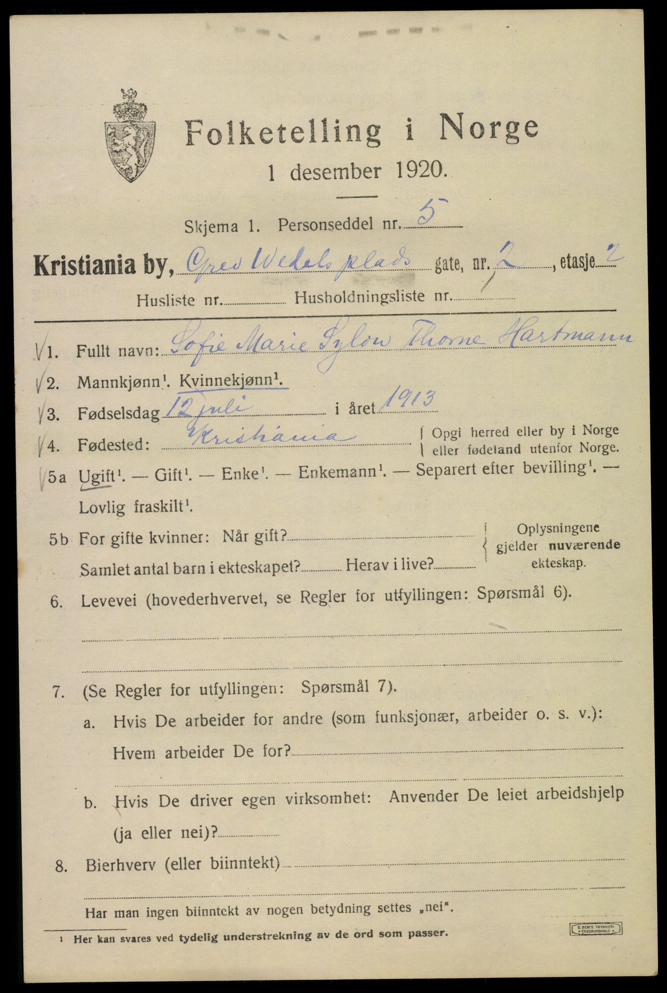 SAO, 1920 census for Kristiania, 1920, p. 251415