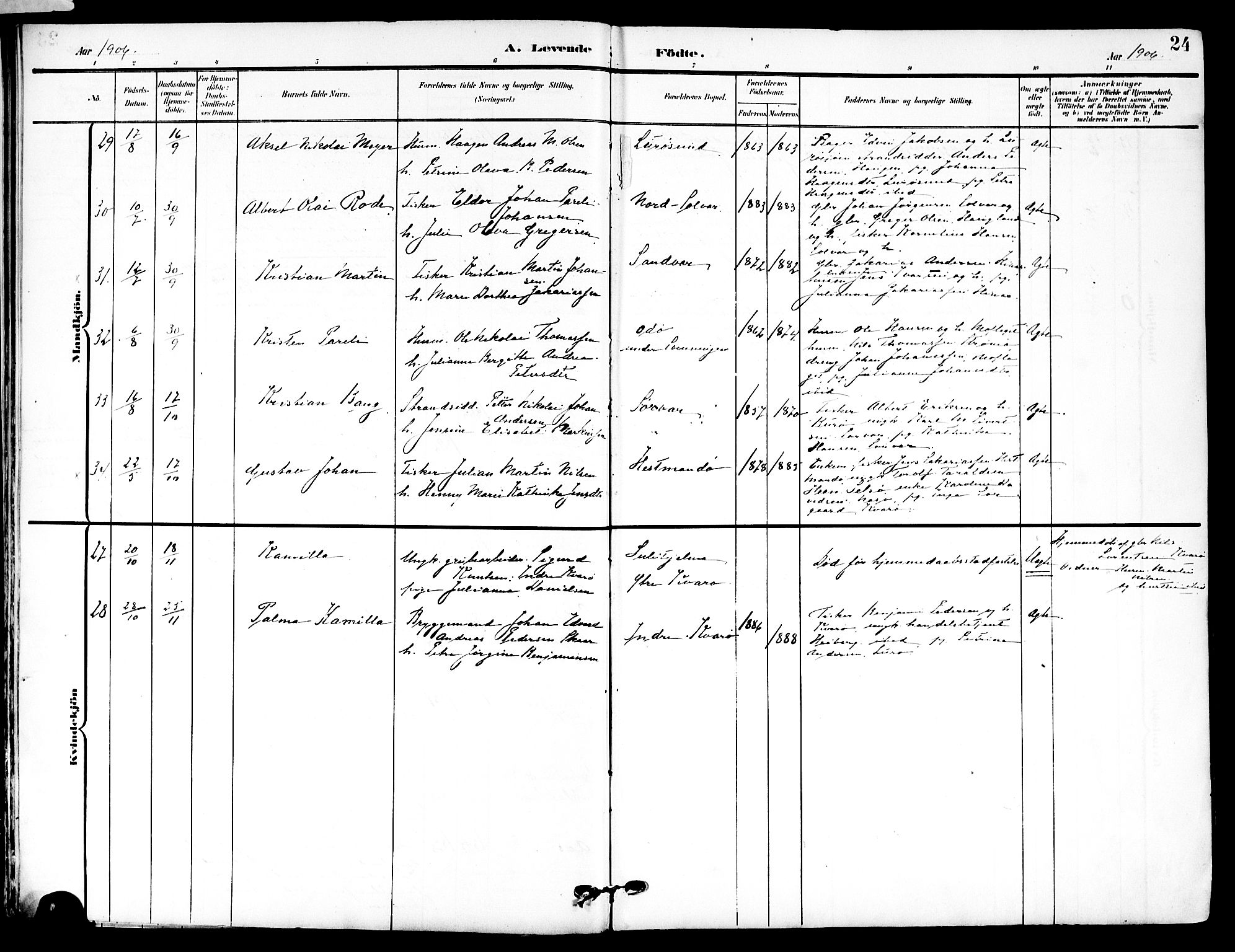 Ministerialprotokoller, klokkerbøker og fødselsregistre - Nordland, AV/SAT-A-1459/839/L0569: Parish register (official) no. 839A06, 1903-1922, p. 24