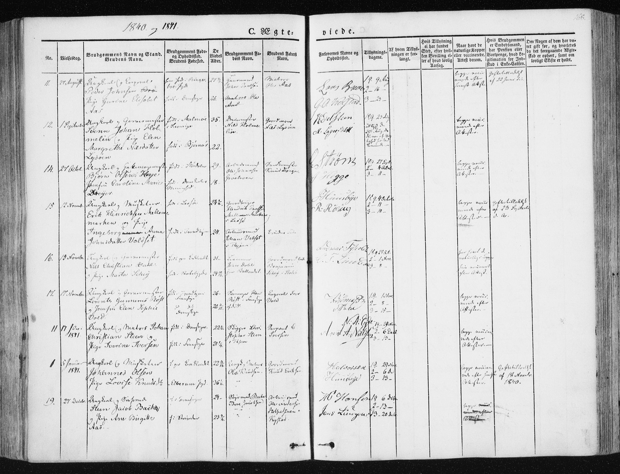 Ministerialprotokoller, klokkerbøker og fødselsregistre - Sør-Trøndelag, SAT/A-1456/602/L0110: Parish register (official) no. 602A08, 1840-1854, p. 168