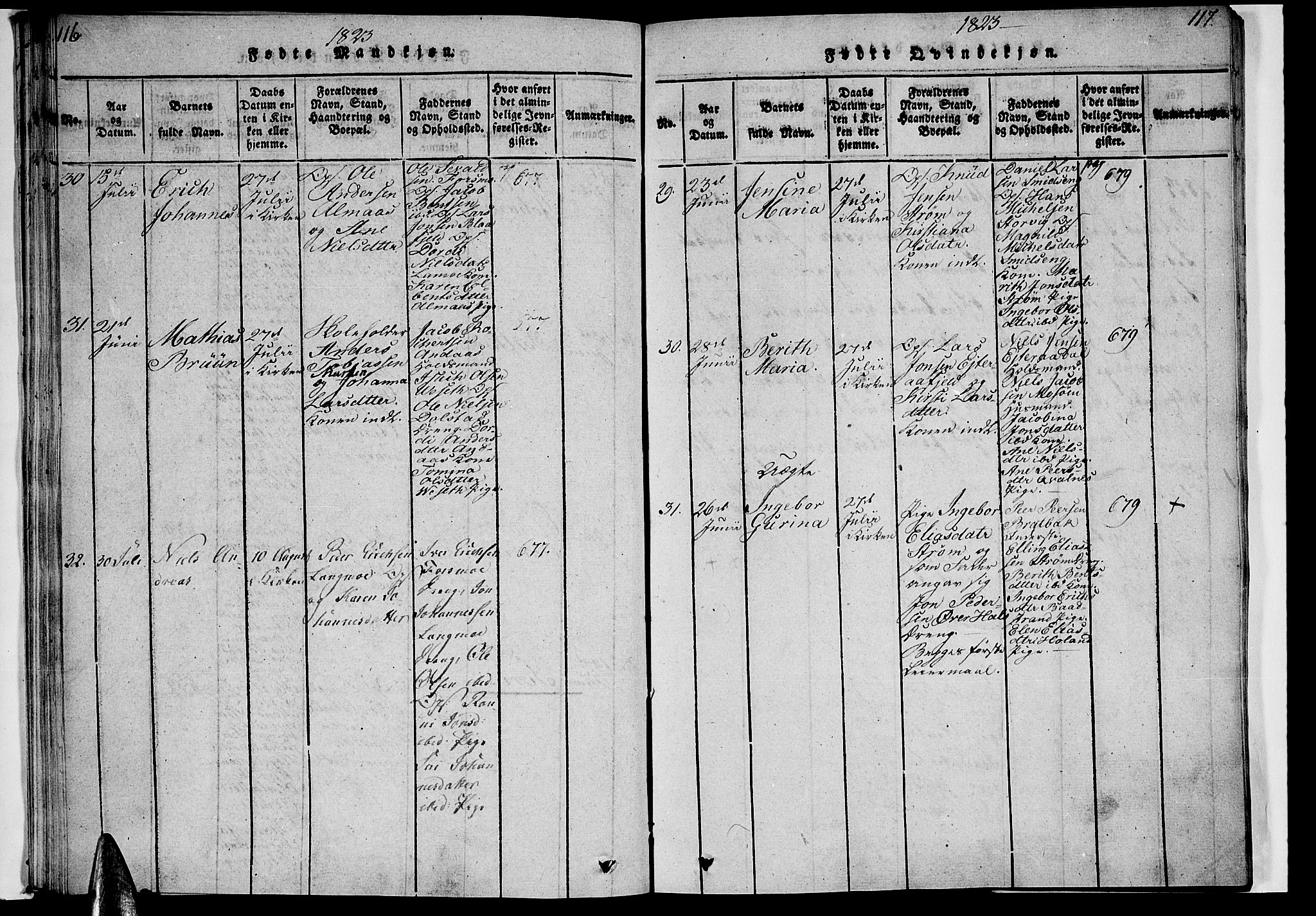 Ministerialprotokoller, klokkerbøker og fødselsregistre - Nordland, SAT/A-1459/820/L0288: Parish register (official) no. 820A09, 1820-1825, p. 116-117