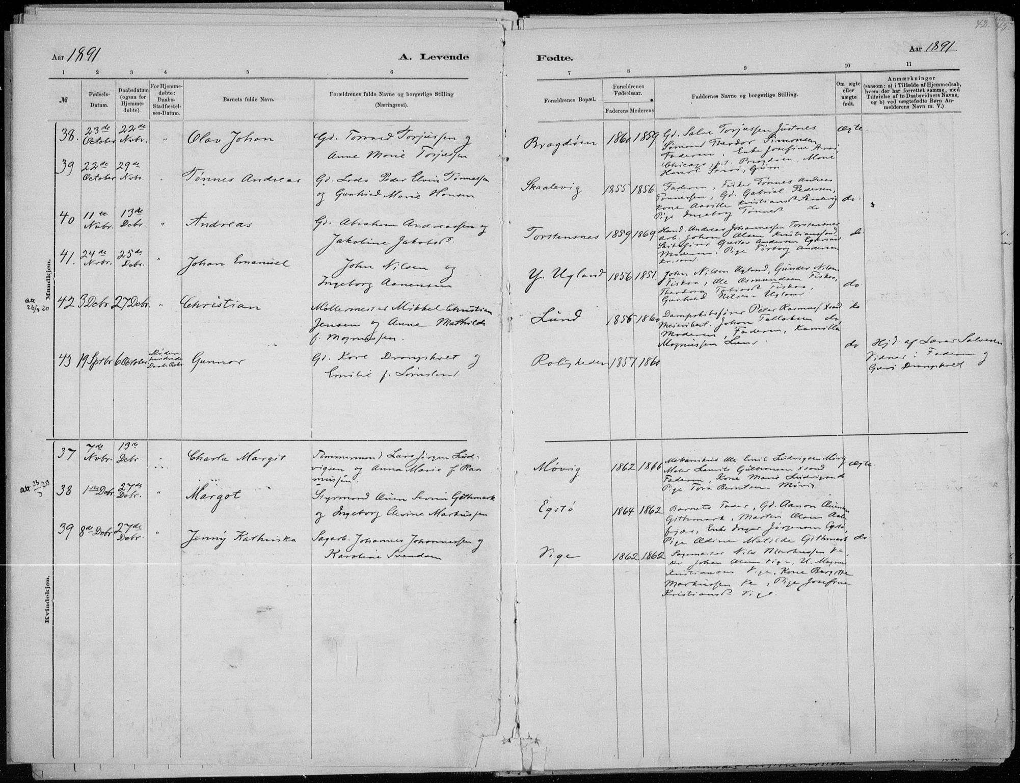 Oddernes sokneprestkontor, SAK/1111-0033/F/Fa/Faa/L0009: Parish register (official) no. A 9, 1884-1896, p. 42