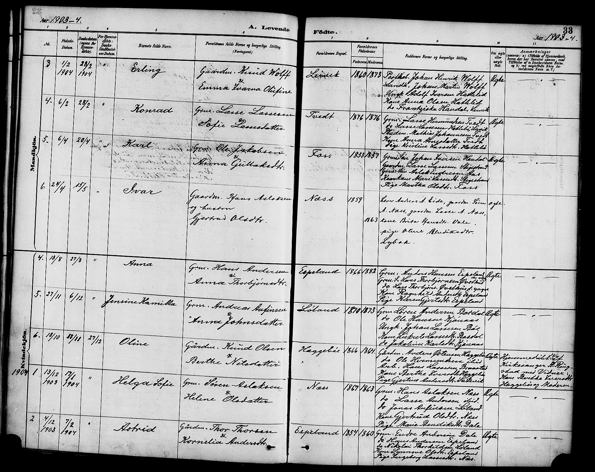Hyllestad sokneprestembete, SAB/A-80401: Parish register (official) no. C 1, 1886-1904, p. 33