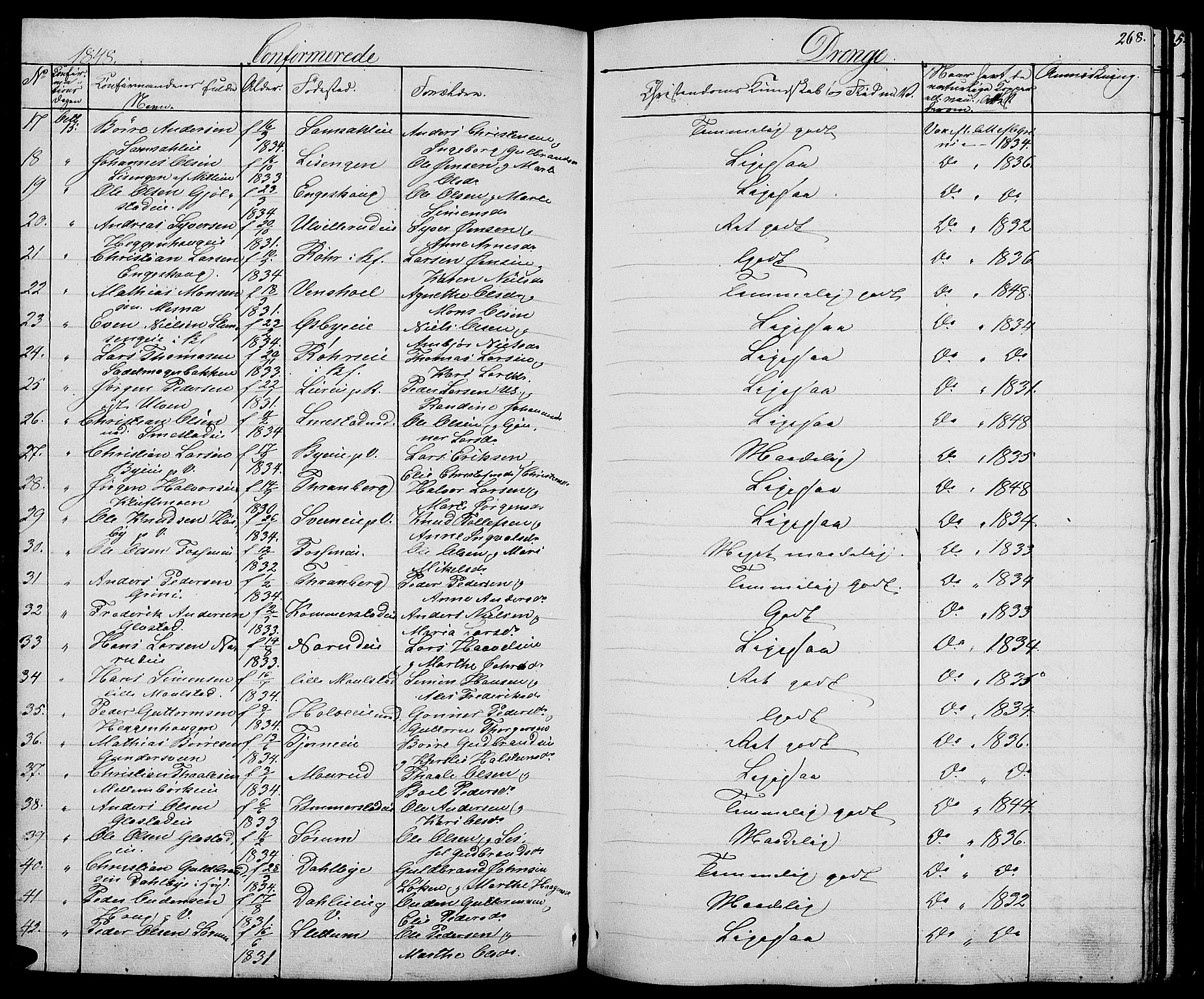 Ringsaker prestekontor, AV/SAH-PREST-014/L/La/L0005: Parish register (copy) no. 5, 1839-1850, p. 268