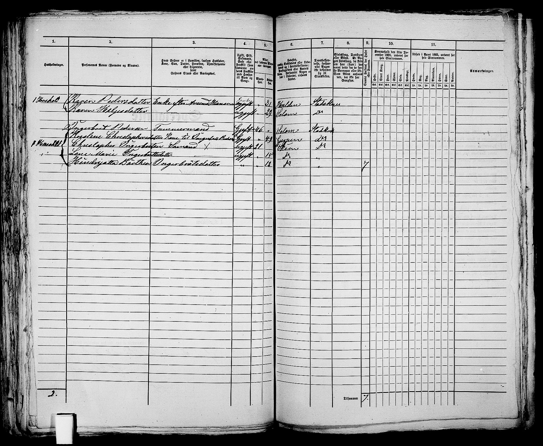 RA, 1865 census for Skien, 1865, p. 156