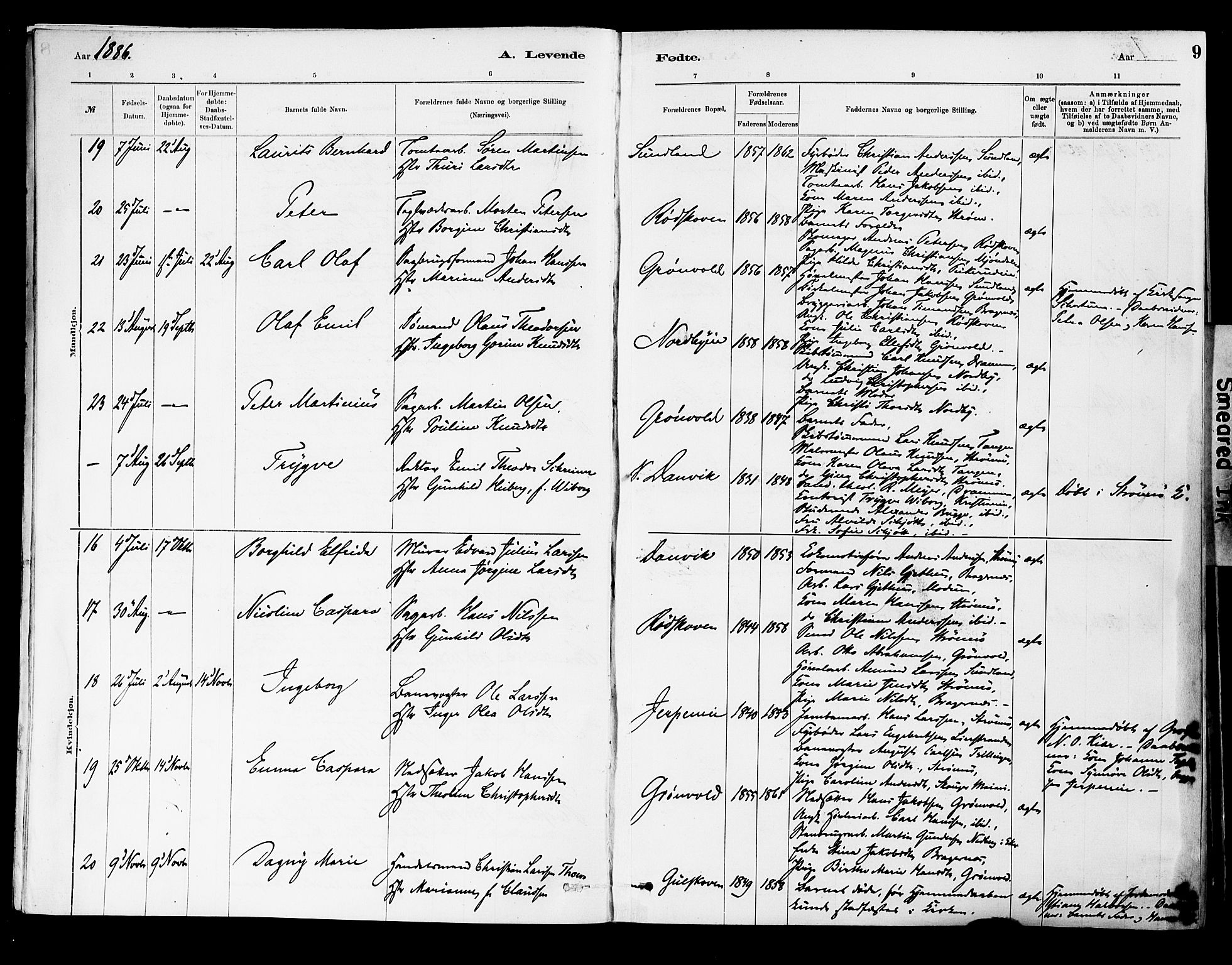 Strømsgodset kirkebøker, AV/SAKO-A-324/F/Fa/L0001: Parish register (official) no. 1, 1885-1909, p. 9