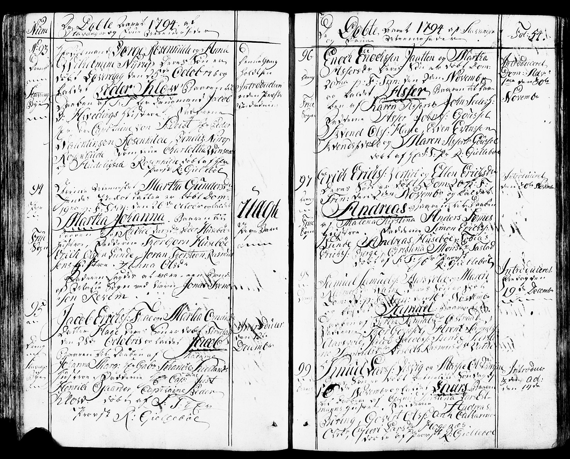 Domkirken sokneprestkontor, SAST/A-101812/001/30/30BB/L0007: Parish register (copy) no. B 7, 1791-1813, p. 54