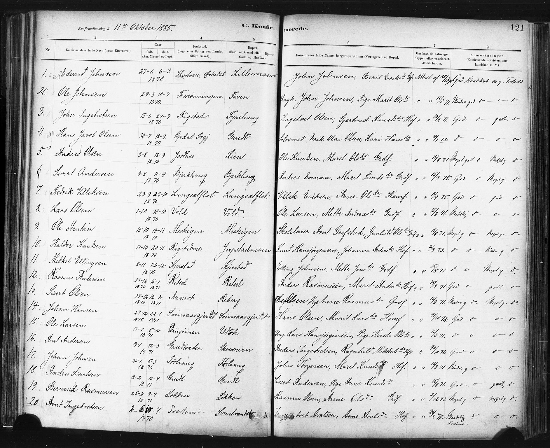 Ministerialprotokoller, klokkerbøker og fødselsregistre - Sør-Trøndelag, SAT/A-1456/672/L0857: Parish register (official) no. 672A09, 1882-1893, p. 121