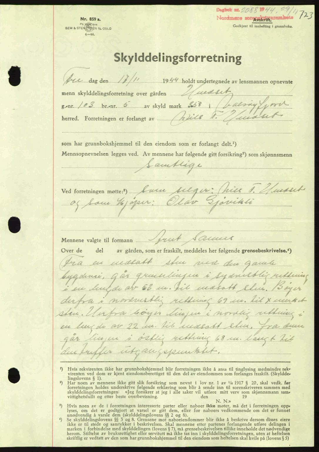 Nordmøre sorenskriveri, AV/SAT-A-4132/1/2/2Ca: Mortgage book no. A98, 1944-1944, Diary no: : 2088/1944