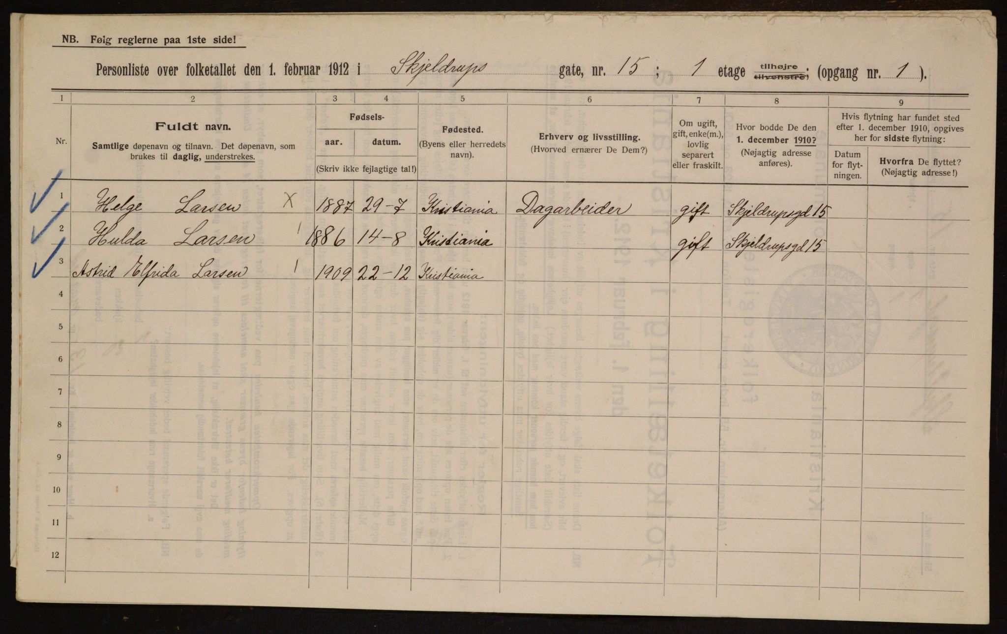 OBA, Municipal Census 1912 for Kristiania, 1912, p. 96308