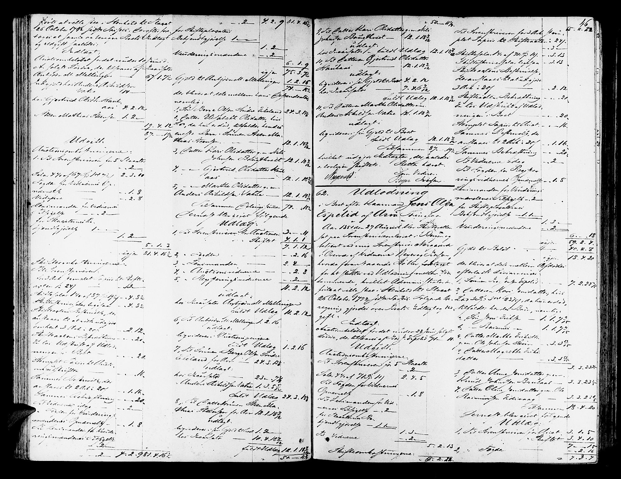 Nordhordland sorenskrivar, AV/SAB-A-2901/1/H/Hd/Hda/L0005: Skifteutlodningsprotokollar, 1851-1857, p. 45b-46a