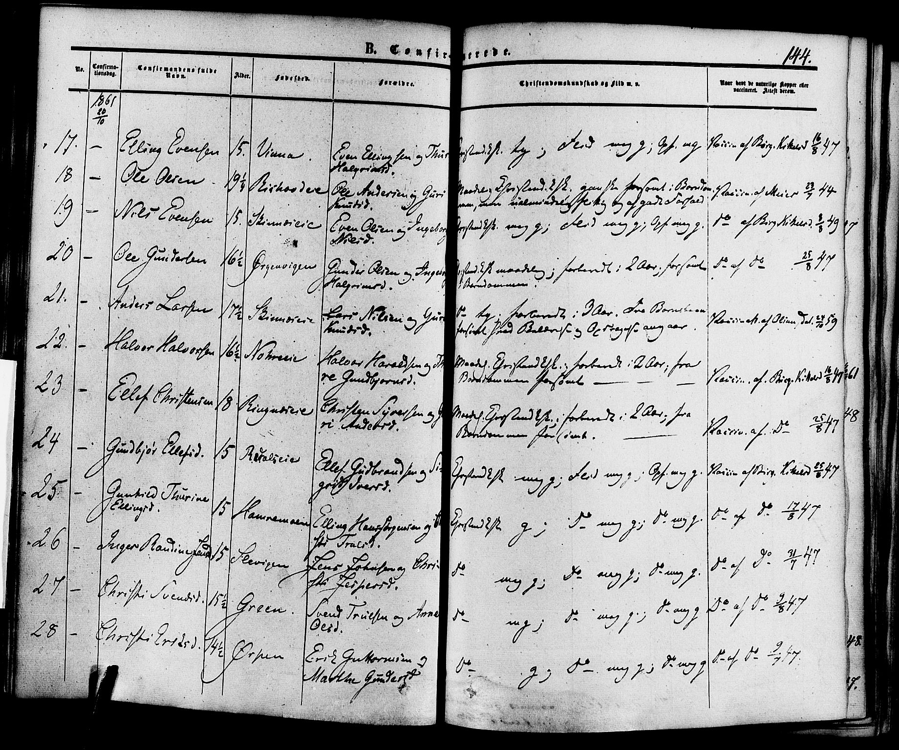 Krødsherad kirkebøker, AV/SAKO-A-19/F/Fa/L0003: Parish register (official) no. 3, 1851-1872, p. 144