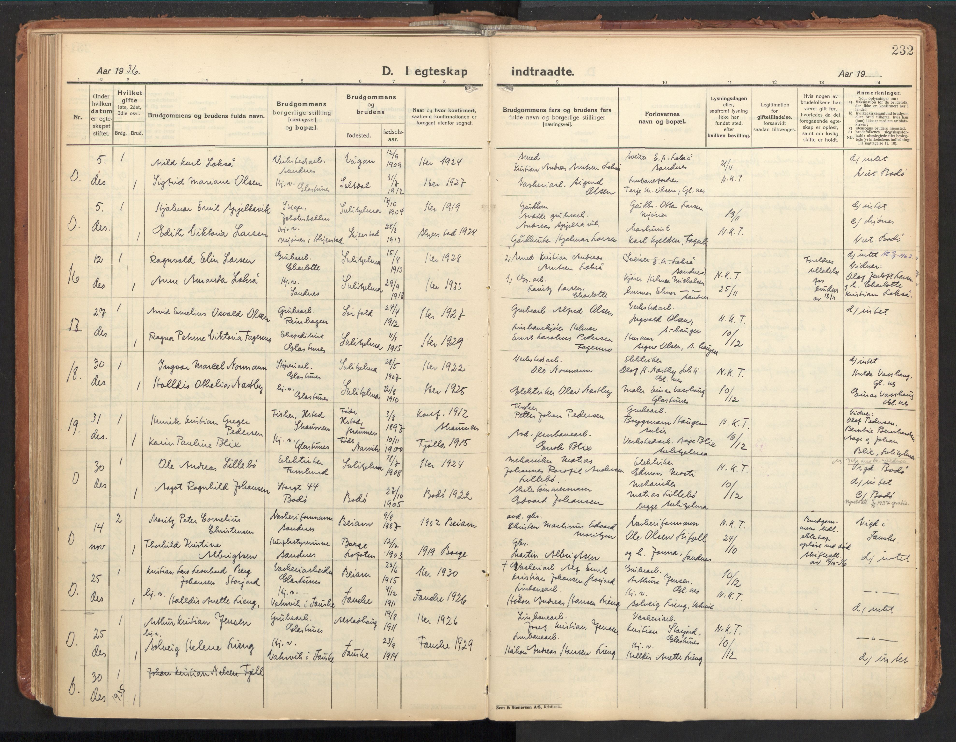 Ministerialprotokoller, klokkerbøker og fødselsregistre - Nordland, AV/SAT-A-1459/850/L0716: Curate's parish register no. 850B06, 1924-1938, p. 232