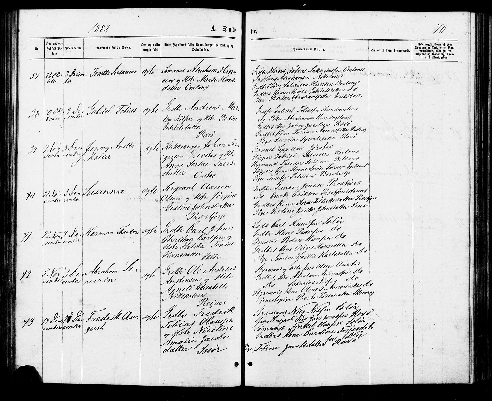 Lyngdal sokneprestkontor, SAK/1111-0029/F/Fa/Faa/L0003: Parish register (official) no. A 3, 1871-1882, p. 70