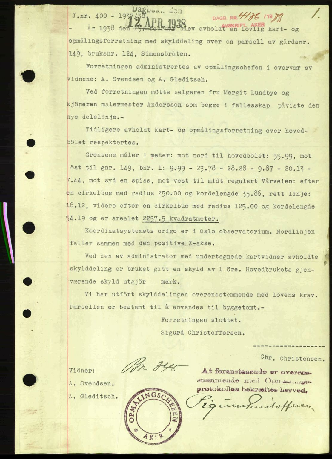 Aker herredsskriveri, AV/SAO-A-10896/G/Gb/Gba/Gbab/L0021: Mortgage book no. A151-152, 1938-1938, Diary no: : 4136/1938