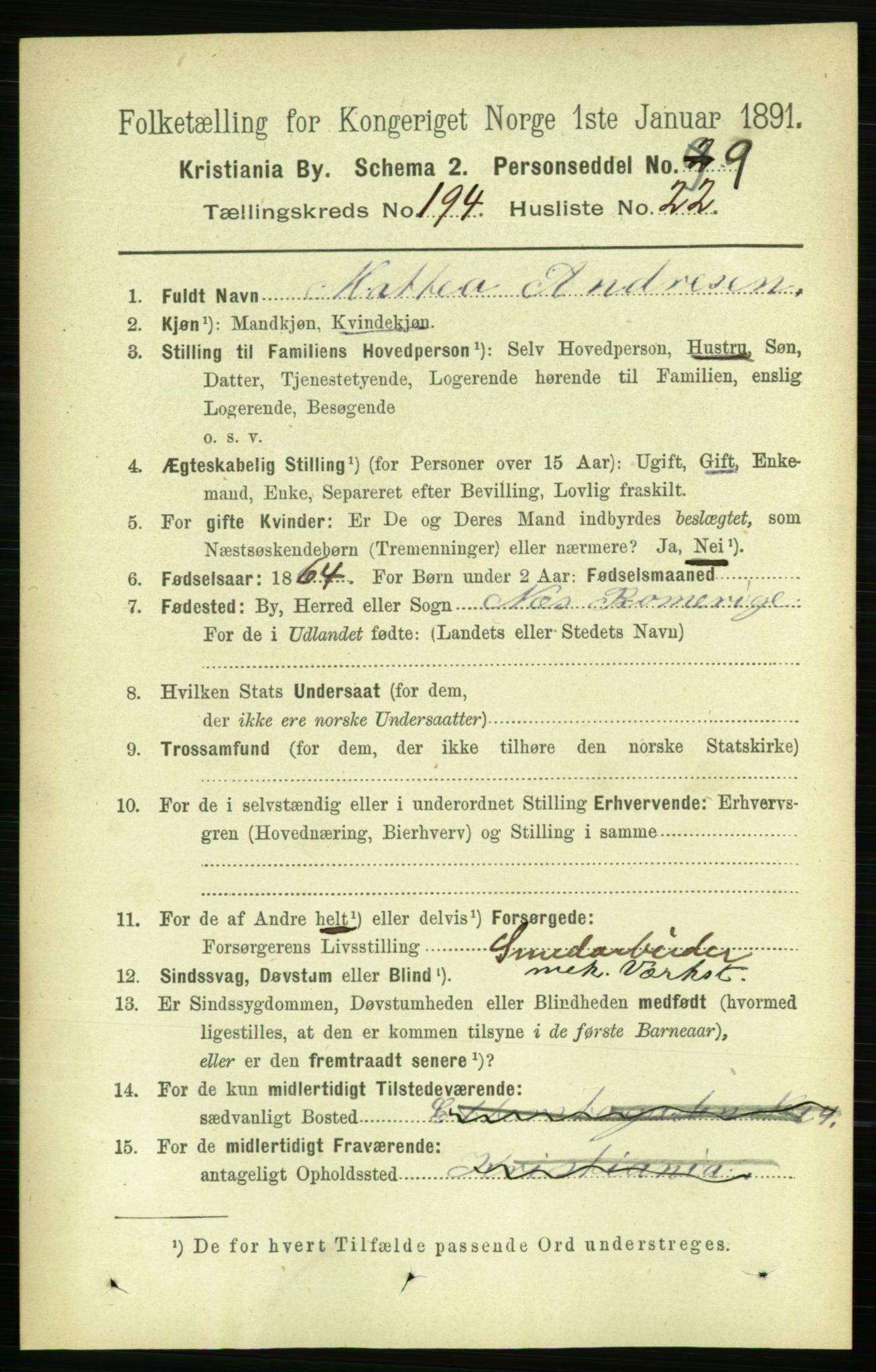 RA, 1891 census for 0301 Kristiania, 1891, p. 117264