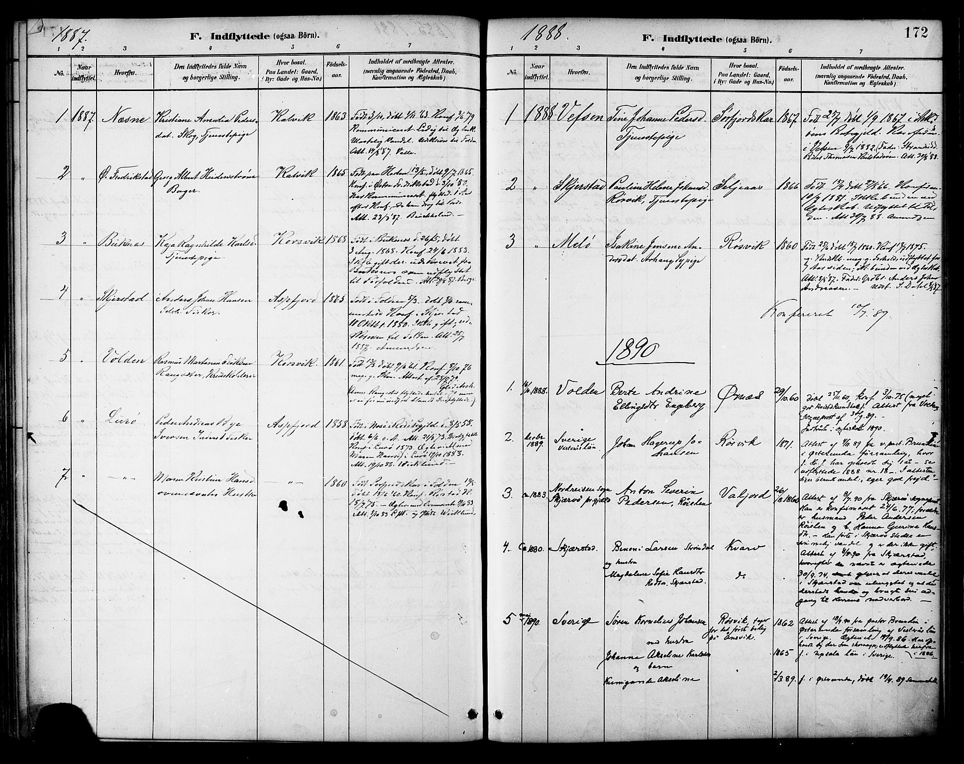 Ministerialprotokoller, klokkerbøker og fødselsregistre - Nordland, AV/SAT-A-1459/854/L0777: Parish register (official) no. 854A01 /1, 1883-1891, p. 172