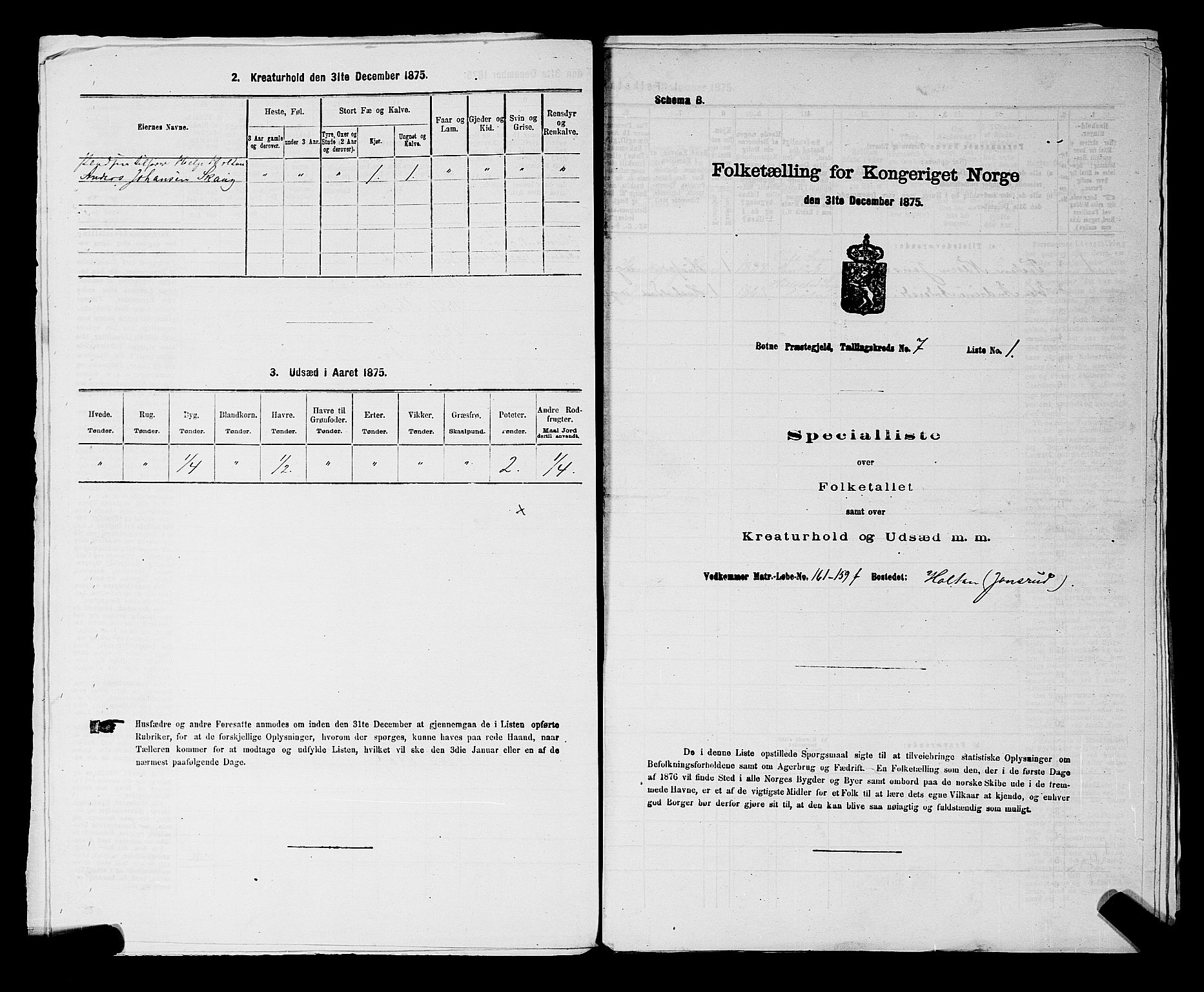 SAKO, 1875 census for 0715P Botne, 1875, p. 584