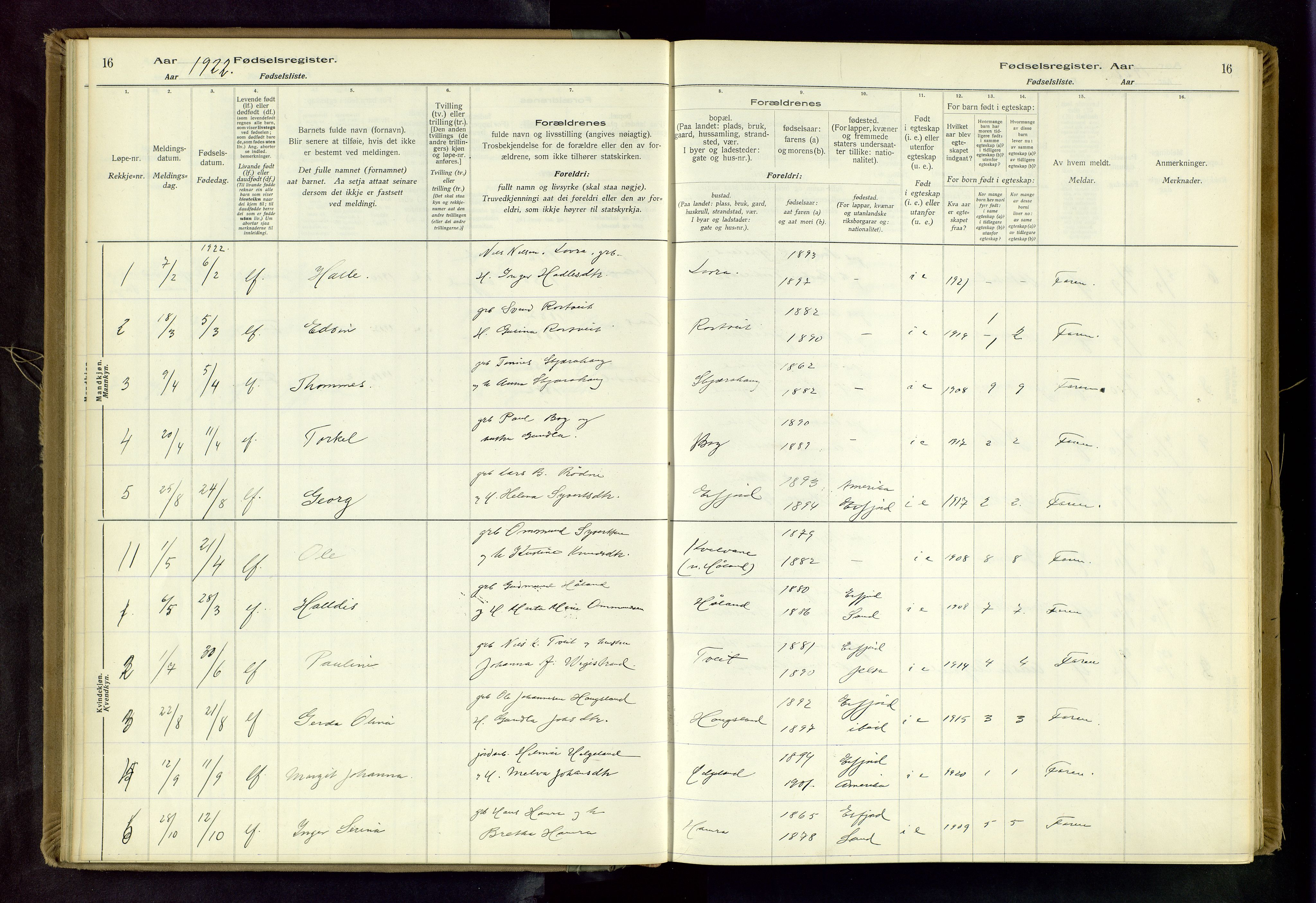 Jelsa sokneprestkontor, AV/SAST-A-101842/02/I: Birth register no. 14, 1916-1982, p. 16