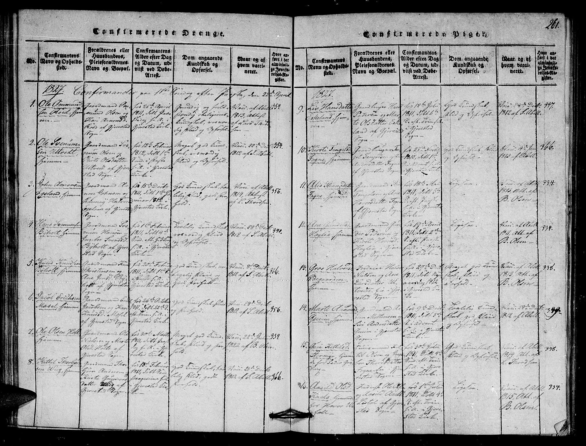 Gjerstad sokneprestkontor, SAK/1111-0014/F/Fa/Faa/L0004: Parish register (official) no. A 4, 1816-1829, p. 261
