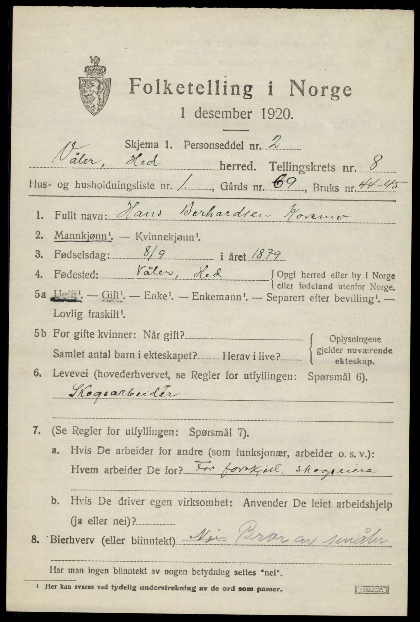 SAH, 1920 census for Våler (Hedmark), 1920, p. 8261