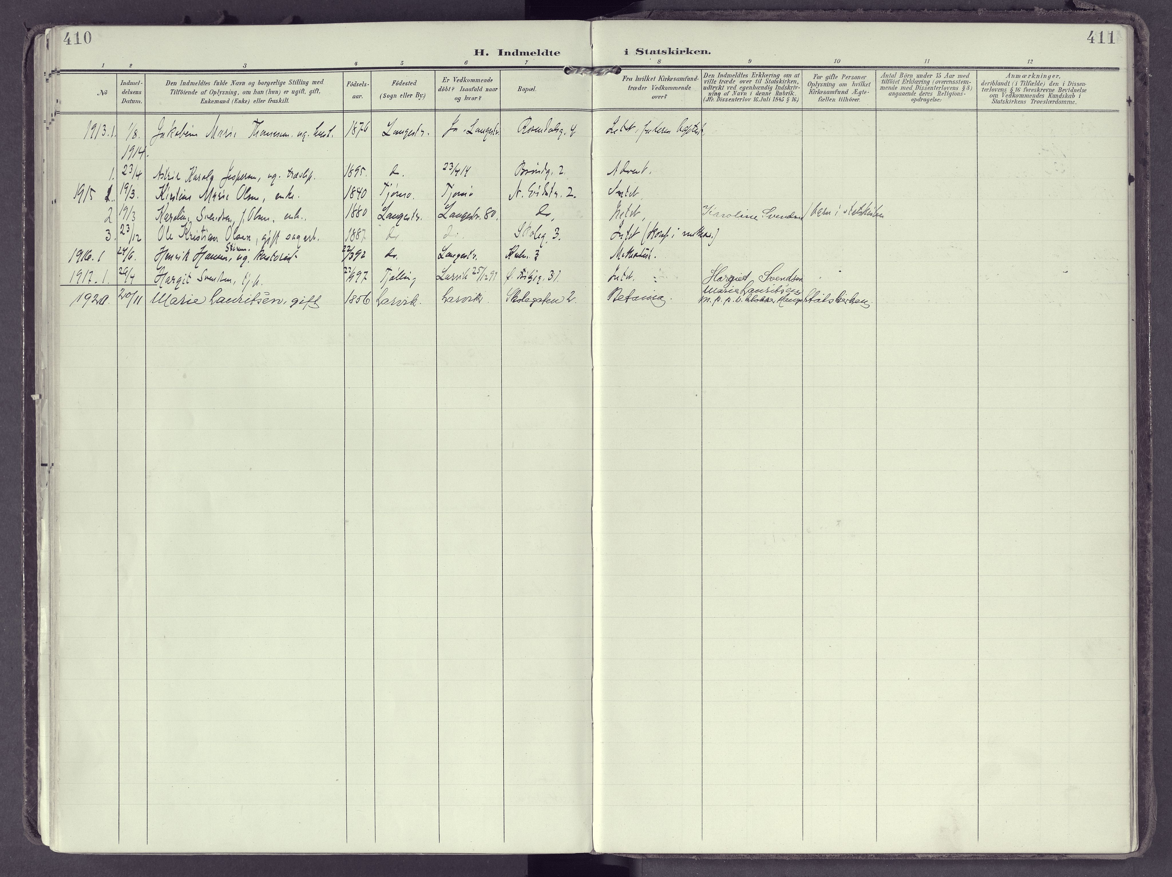 Larvik kirkebøker, AV/SAKO-A-352/F/Fb/L0005: Parish register (official) no. II 5, 1903-1925, p. 410-411