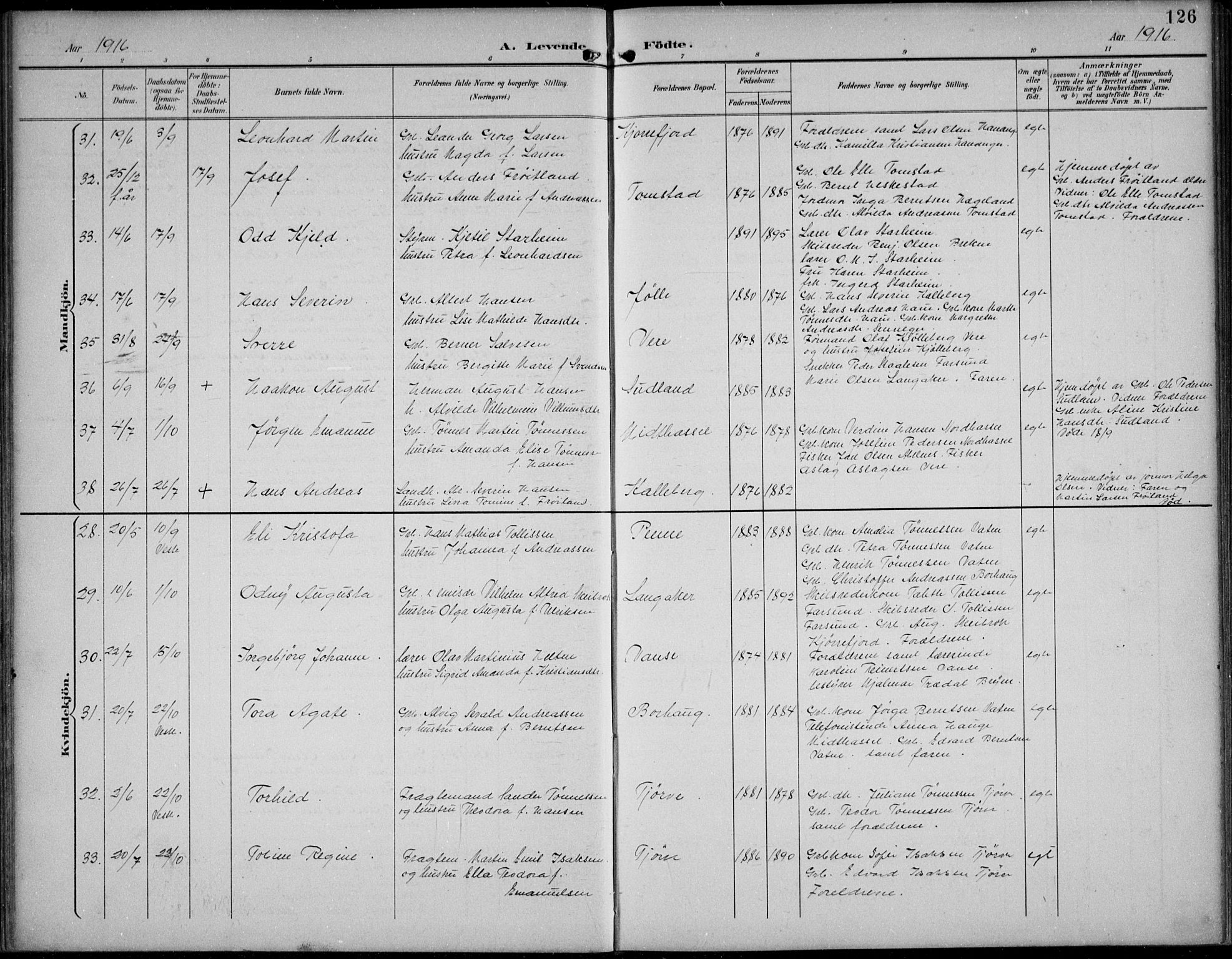 Lista sokneprestkontor, SAK/1111-0027/F/Fb/L0005: Parish register (copy) no. B 5, 1892-1923, p. 126