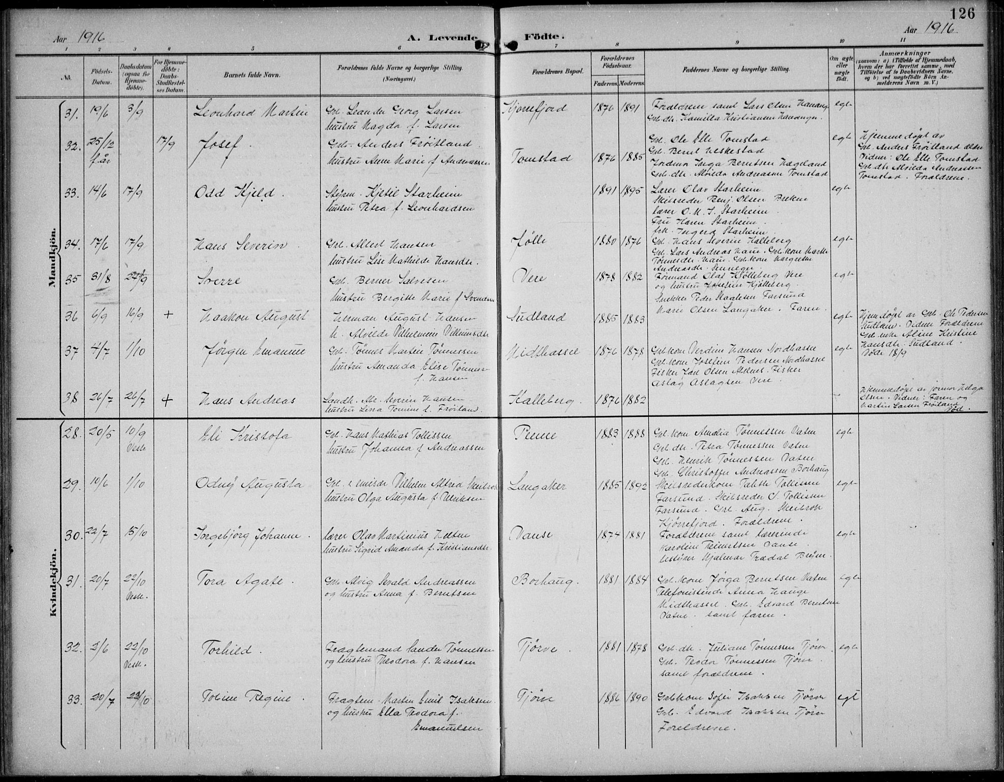 Lista sokneprestkontor, AV/SAK-1111-0027/F/Fb/L0005: Parish register (copy) no. B 5, 1892-1923, p. 126