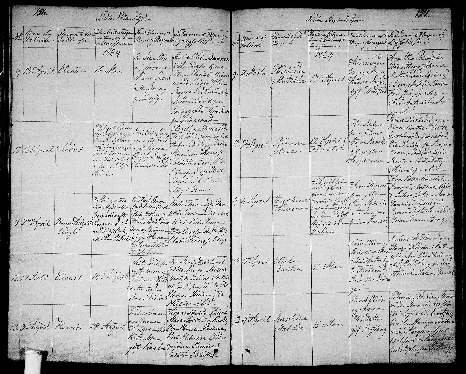 Ramnes kirkebøker, SAKO/A-314/G/Ga/L0002: Parish register (copy) no. I 2, 1848-1870, p. 156-157